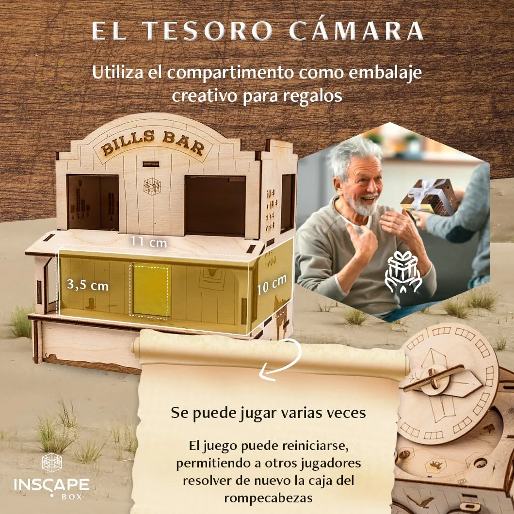 INSCAPE Wild West Riddles Caja de Rompecabezas de Madera Puzzle Box Escape Room Juego Adultos Niños 3D