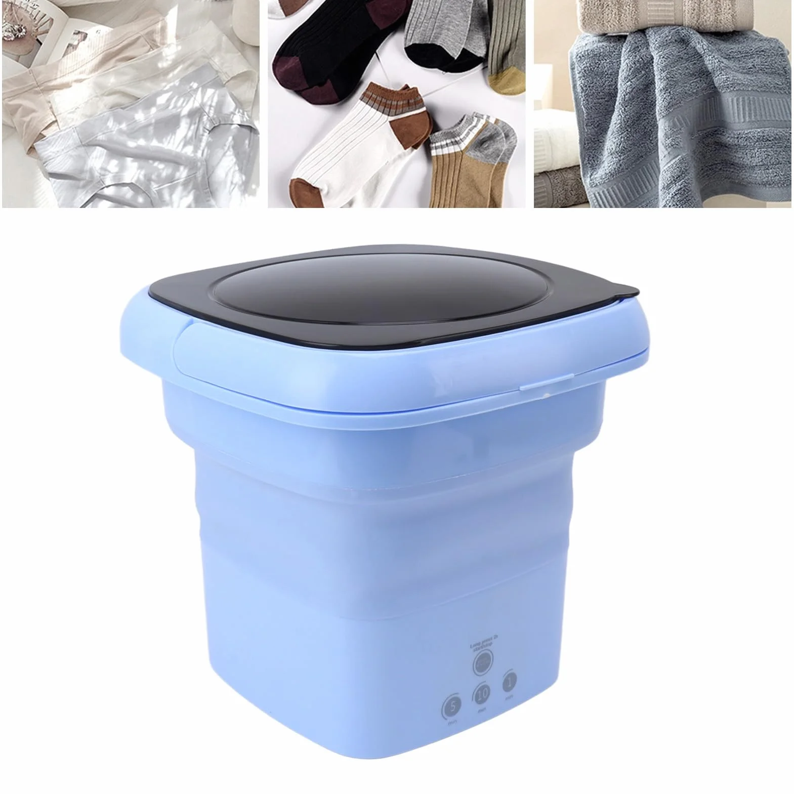 Mini Lavadora Portátil Plegable Motor Alta Velocidad para Viajes RV Apartamentos Azul