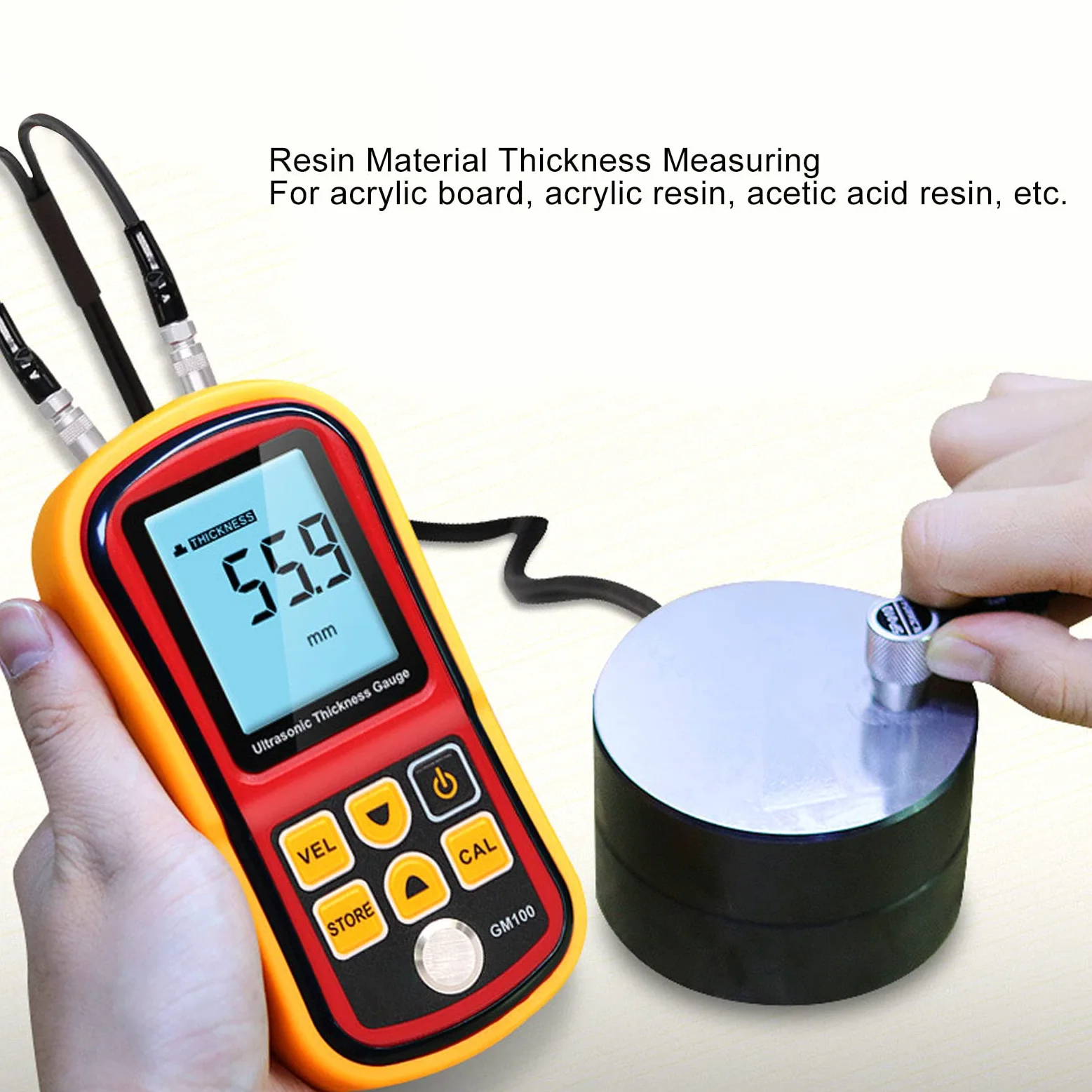 Fyearfly Medidor De Espesor Digital, Medidor De Espesor Ultrasónico Multiusos Pantalla Digital LCD De 4 Dígitos Probador De Medición De Espesor Eléctrico 5MHz GM100