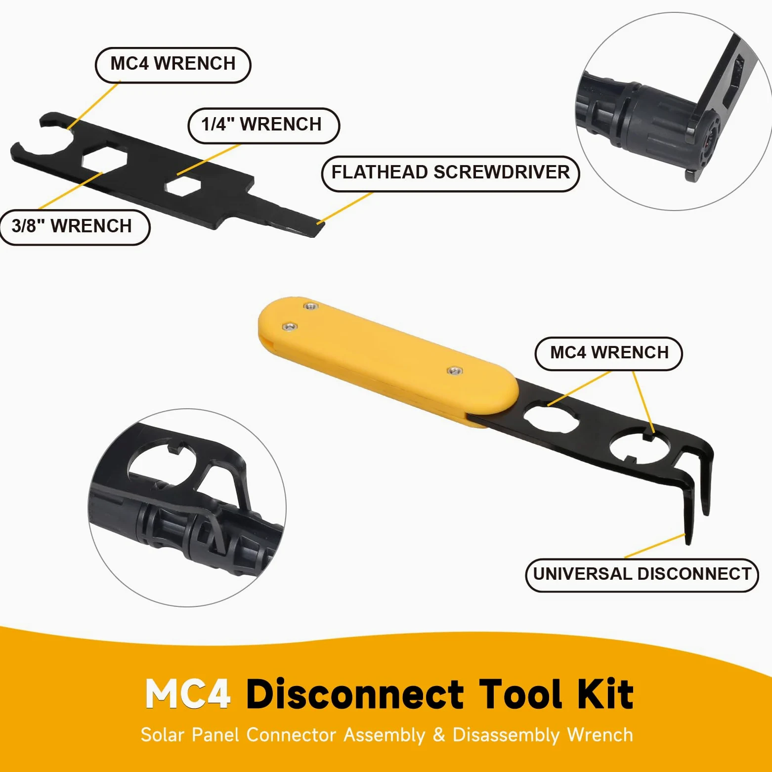 Herramienta de desconexión universal MC4, herramienta MC4 de metal con llave 6 en 1, herramienta de conector solar eficiente para montaje y desmontaje de conectores fotovoltaicos