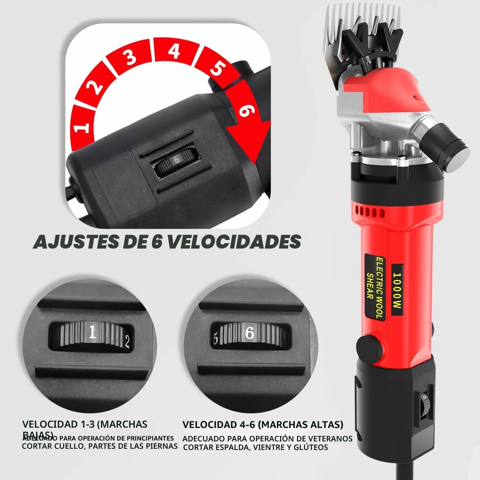 1000W Esquiladora Ovejas, Esquiladora Eléctrica con 6 Velocidades Ajustables, Cortapelos Eléctrico con Estuche de Transporte, Máquina de Esquilar Eléctrica para Ovejas Ovino Alpacas Cabras