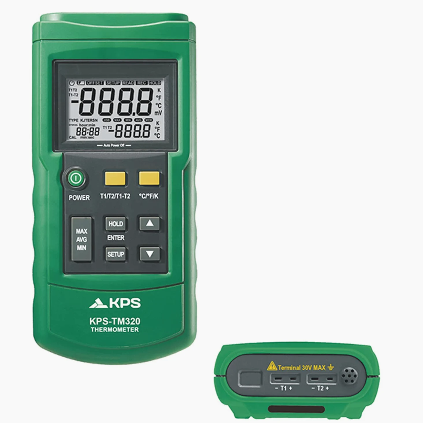 KPS-TM320 Termómetro Digital 2 Canales Compatible con Termopar J, K, T, E, R, S y N con Registro de Datos y Medidas en ºC ºF o Kelvin