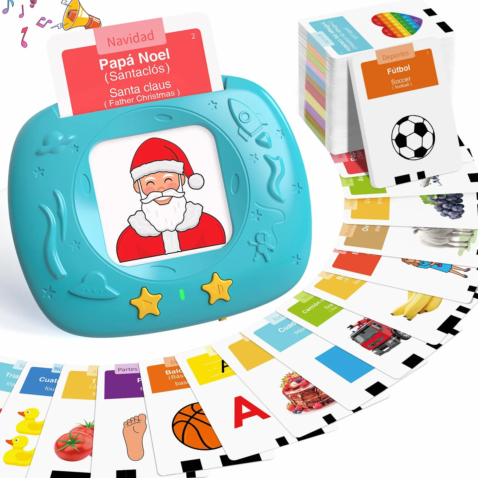 HOMESTEC Tarjetas Flash Parlantes, Juego Educativo Audibles 432 Palabras Español, Juguete Montessori Azul 2-6 Años