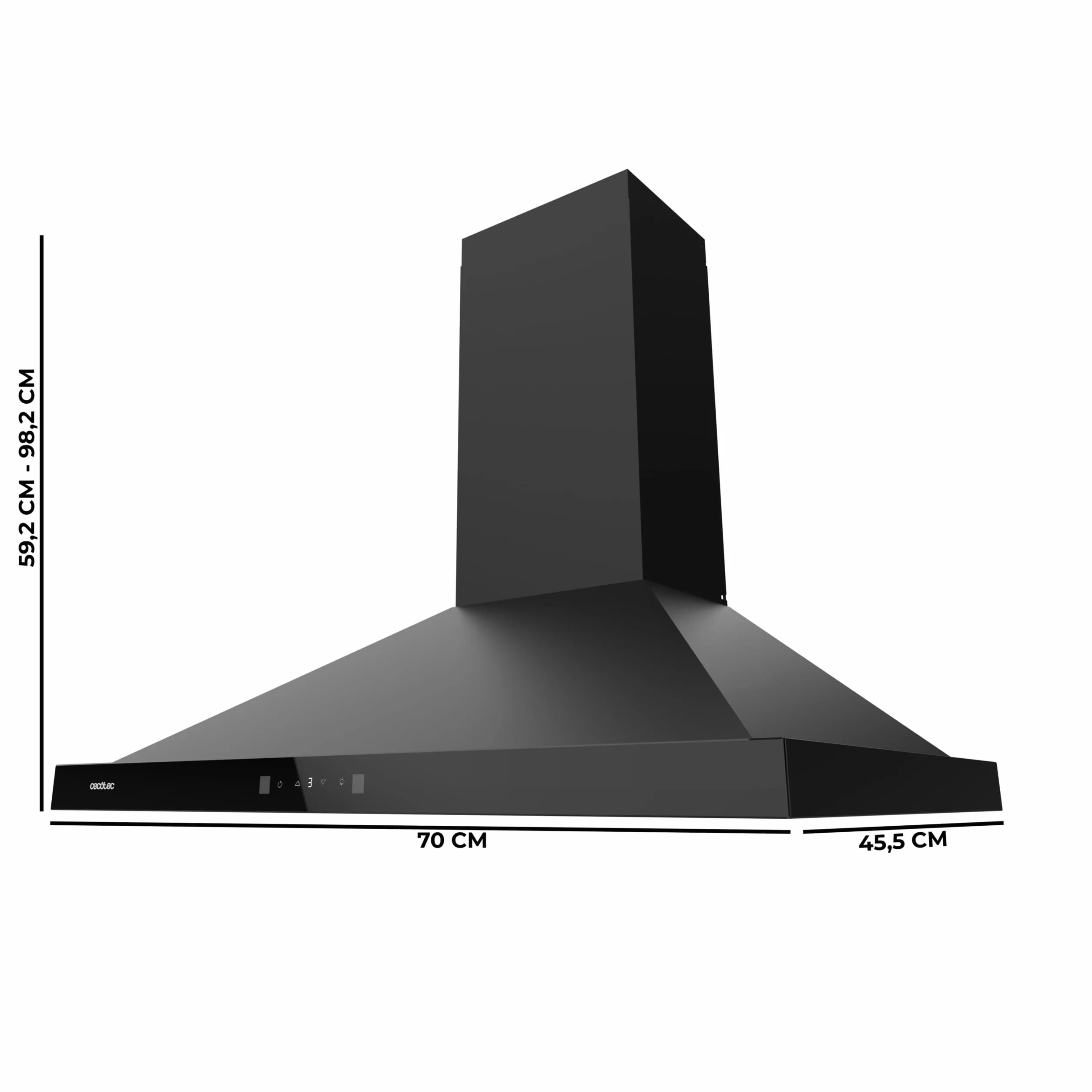 Cecotec Campana Extractora Piramidal 70 cm Bolero Flux PT 704400 Black A+++, Succión 449,5 m³/h, Control Táctil, Booster, Filtros Lavables