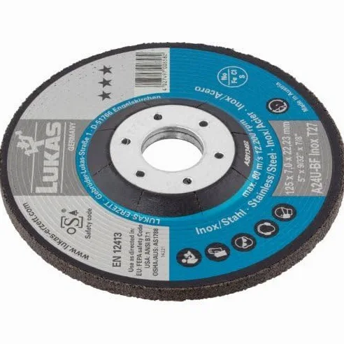 LUKAS ERZETT 10 discos de desbaste T27 para acero inoxidable 125 x 7 mm, para amoladora angular, A24U-BF, 13 x 13,5 x 10 cm