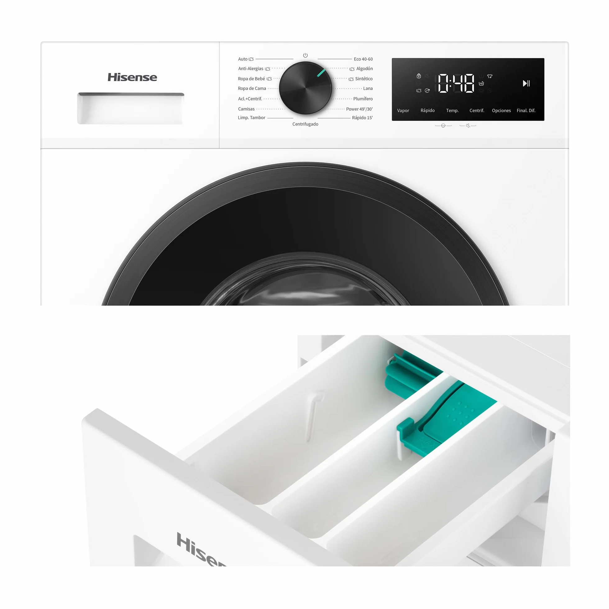 Hisense Lavadora 7Kg 1200 rpm Clase A Fondo 44cm Vapor 99,9% Blanco