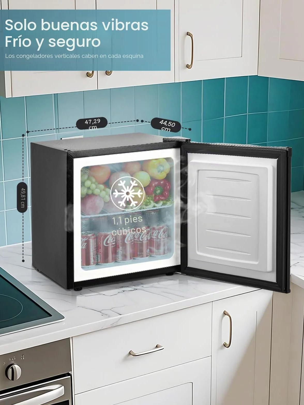 Congelador Vertical 32L 4 Estrellas -22℃ Puerta Reversible Silencioso Ahorro Energético Negro
