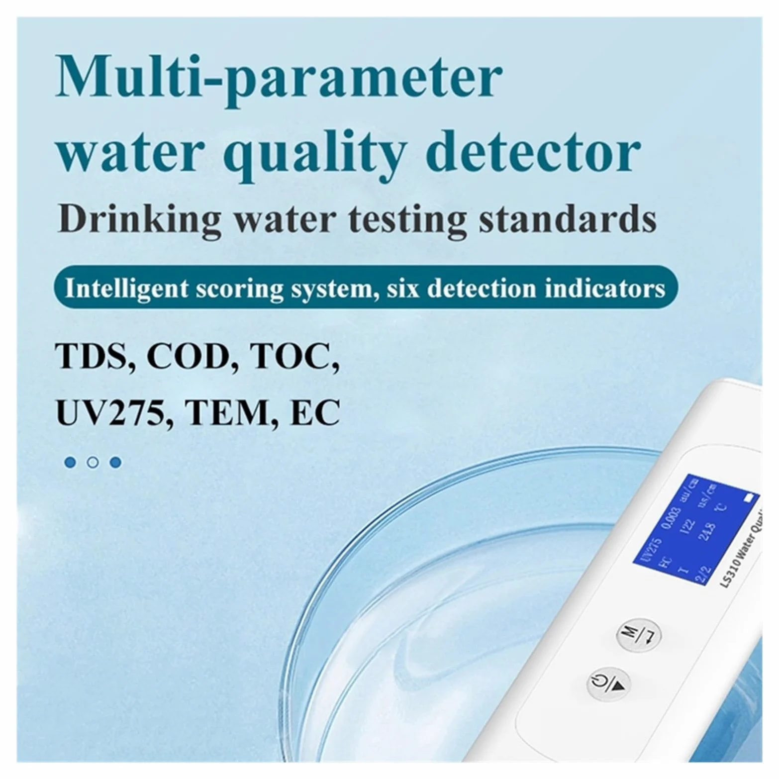 Medidor de PH, Medidor digital de COD, TOC, UV275 y TDS LS310 for agua potable y aguas superficiales.