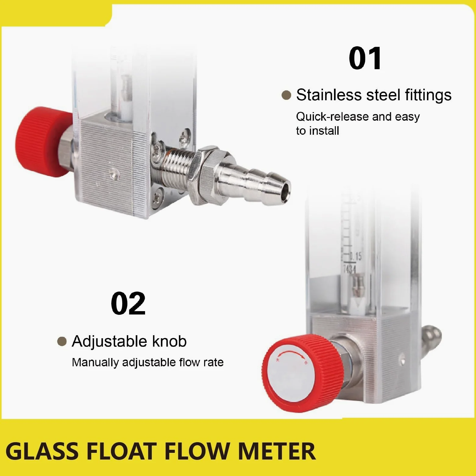 1 medidor de flujo flotante de vidrio LZB-3WB micro ajustable para agua líquida, rotámetro de área variable (10-100 ml-min)