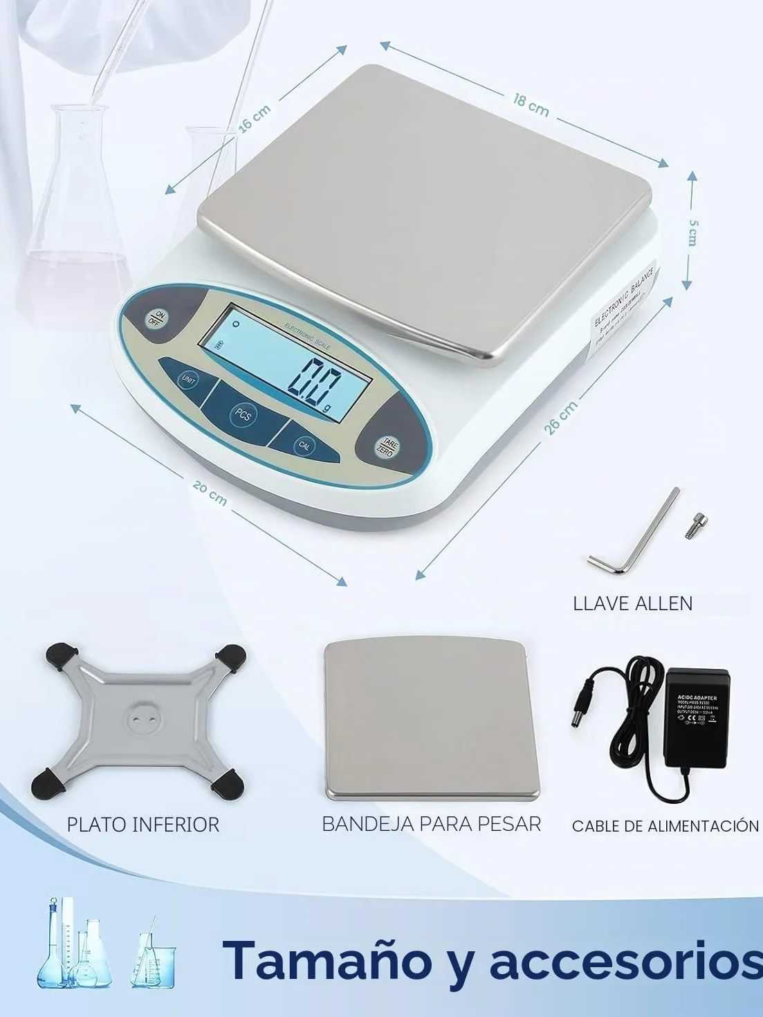 CGOLDENWALL Balanza Científica Analítica de Laboratorio de Gama Grande Báscula Electrónica Digital Inteligente de Alta Precisión de 0.1g 丨Ya Calibrado y Lista para Usar丨 (5kg, 0.1g)