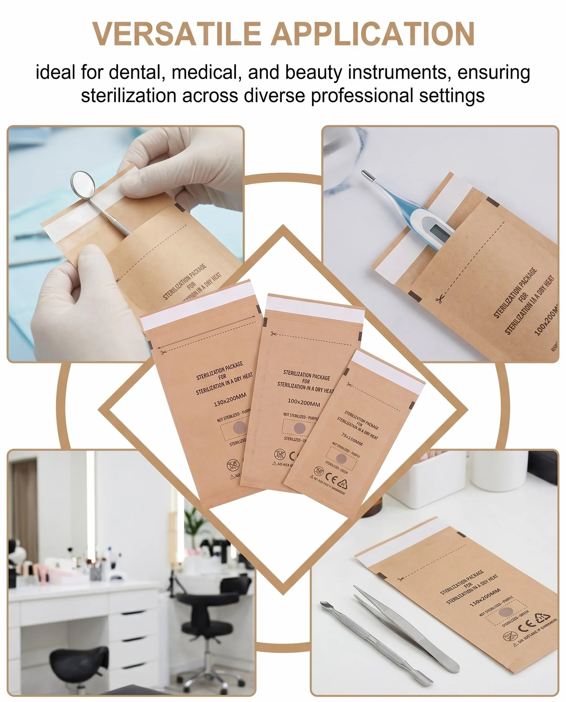 Bolsas Esterilización Autosellantes 60 Uds. 3 Tamaños 75x150 100x200 130x200 Papel Médico para Manicura Dental Estética