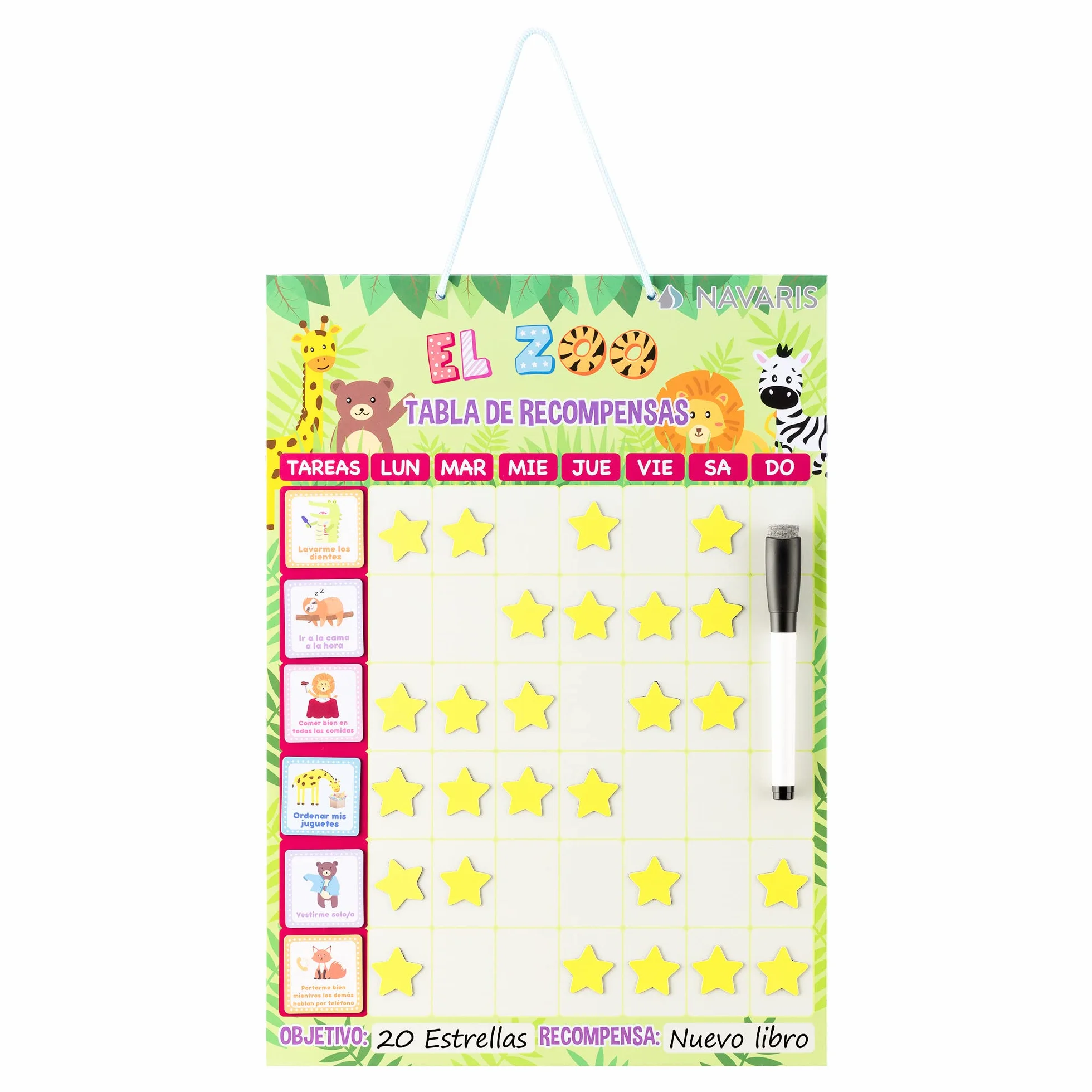 Navaris Tabla de recompensas para niños - Pizarra magnética Infantil - Tablero con 62 imanes 39.4 x 28 cm