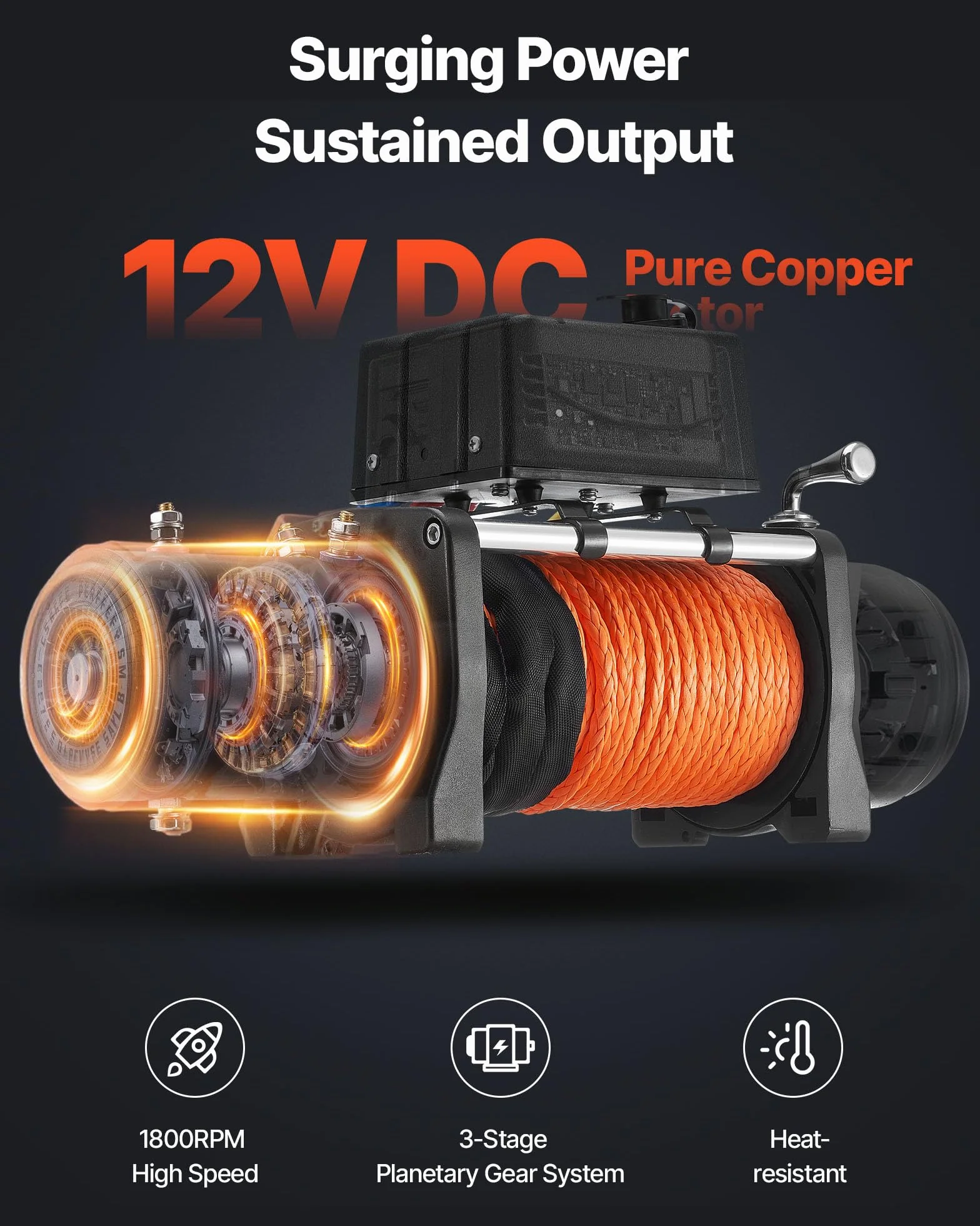 VEVOR Cabrestante Eléctrico 6123 kg 12 V CC Cuerda Sintética Guía de Cable Control Remoto Inalámbrico y por Cable Impermeable IP55 para Remolcar SUV Todoterreno, Jeep, Camión, Remolque, Barco