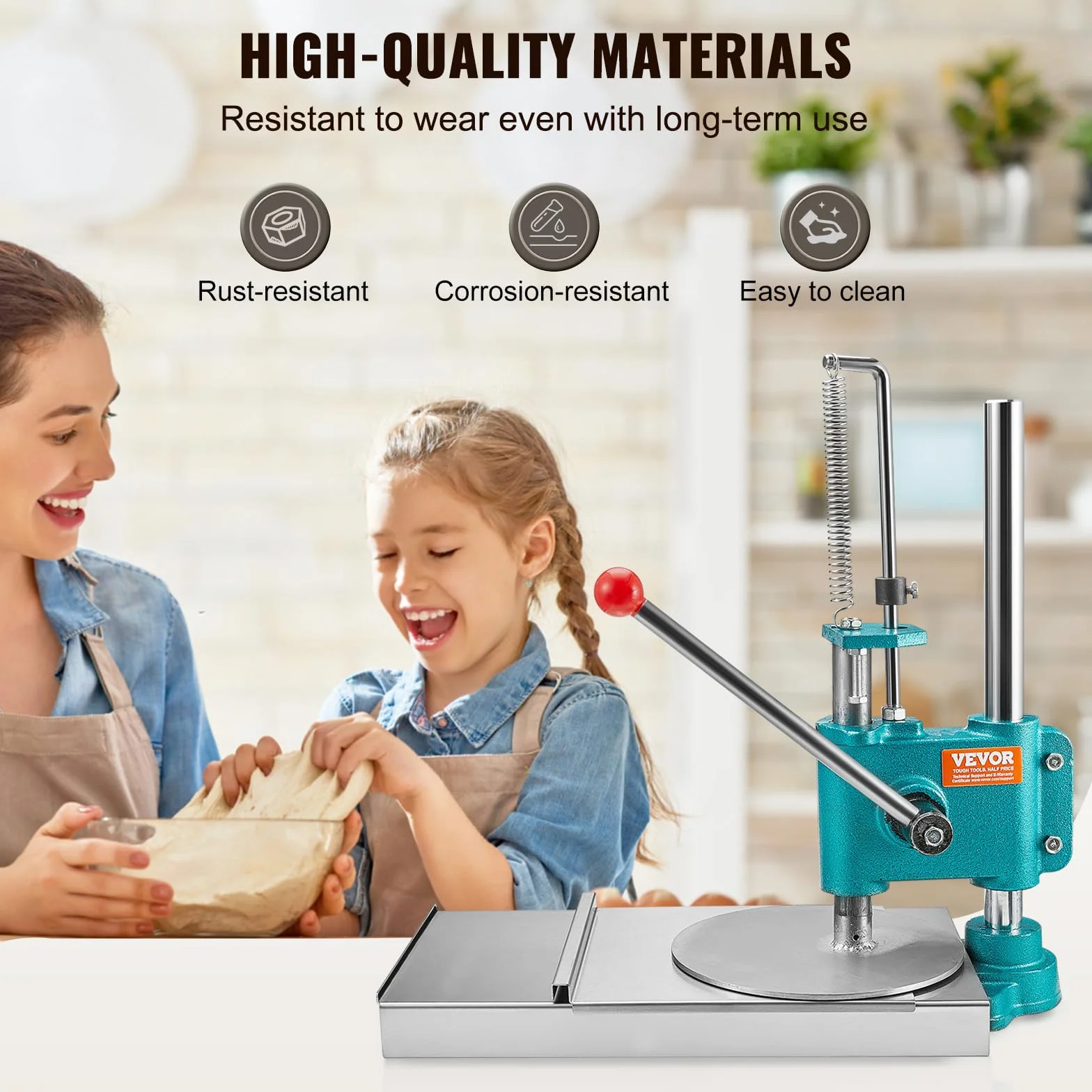 VEVOR Prensa de Pasta Máquina de Pizza Manual Diámetro de 24cm con Bandeja de Acero Inoxidable Formadora de Pizza Doméstica Altura Ajustable para Tartas Tortillas Panes Pizzerías Panaderías Cafeterías
