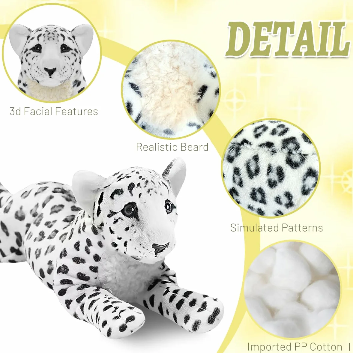 Peluche de Leopardo Blanco 38CM Cojín Suave Almohada para Dormir Regalos