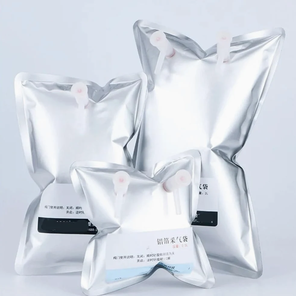 Cristalería de Laboratorio Bolsas de muestreo de papel de aluminio con doble válvula (5 unidades, 0,1/0,5/1/2/3/5/10/15 l)(8L Double valve)