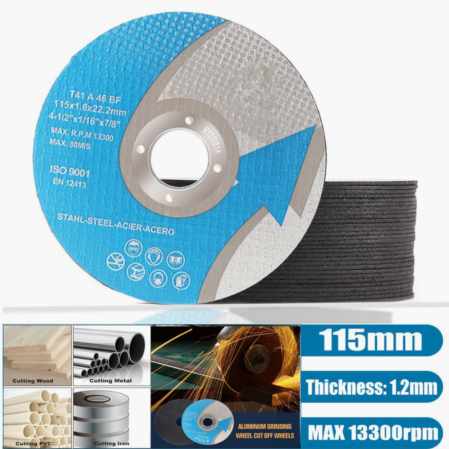 Disco De Corte De Acero Inoxidable De 115mm, Corte De Ruedas, Herramientas De Corte De Molienda Reforzada Con Fibra Para Metal, Hierro, 25 Uds.