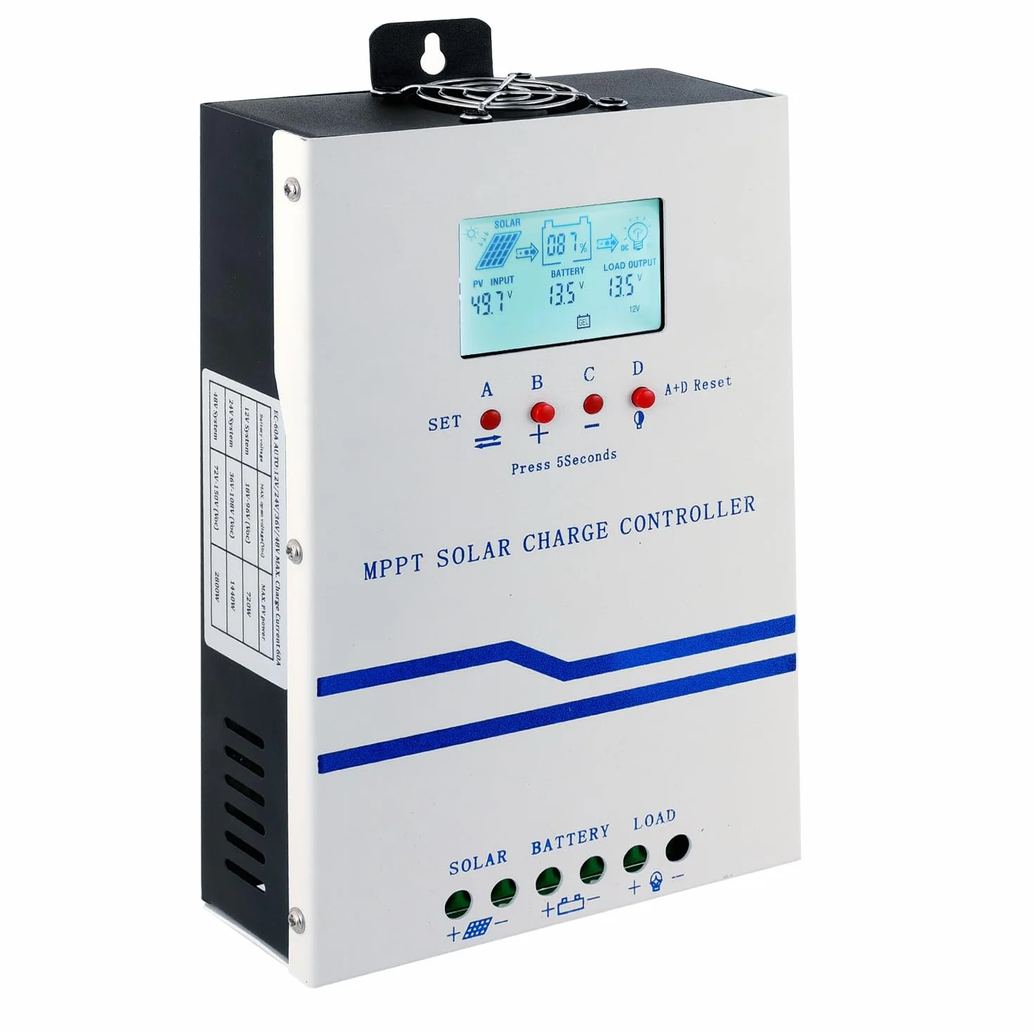 Y&H MPPT 60A Solar Charger Controller 12V 24V 36V 48V Auto Battery Charger Solar Panel Regulator Max PV Input 160VDC w/LCD Display Trabajo con AGM, Gel, Flooded y litio
