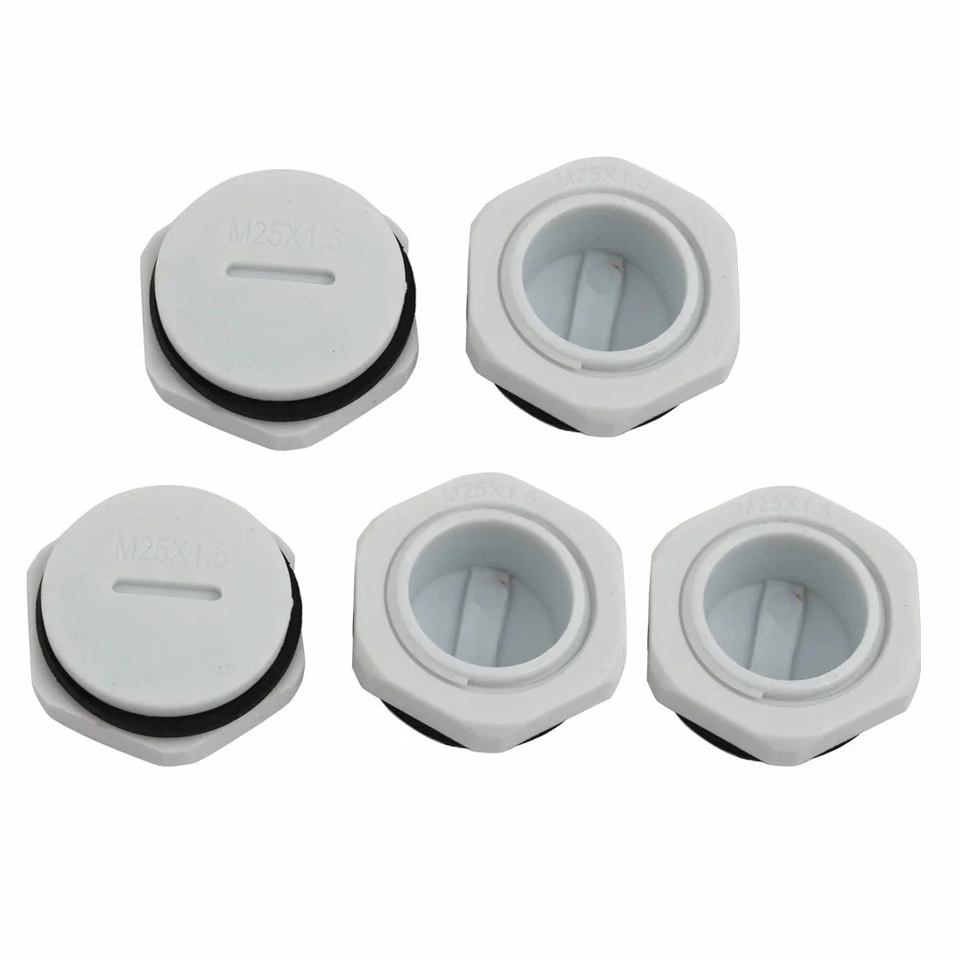 sourcing map 5Pcs GLW-M25 Tapa de Prensaestopas Redonda Roscada de Nailon Gris