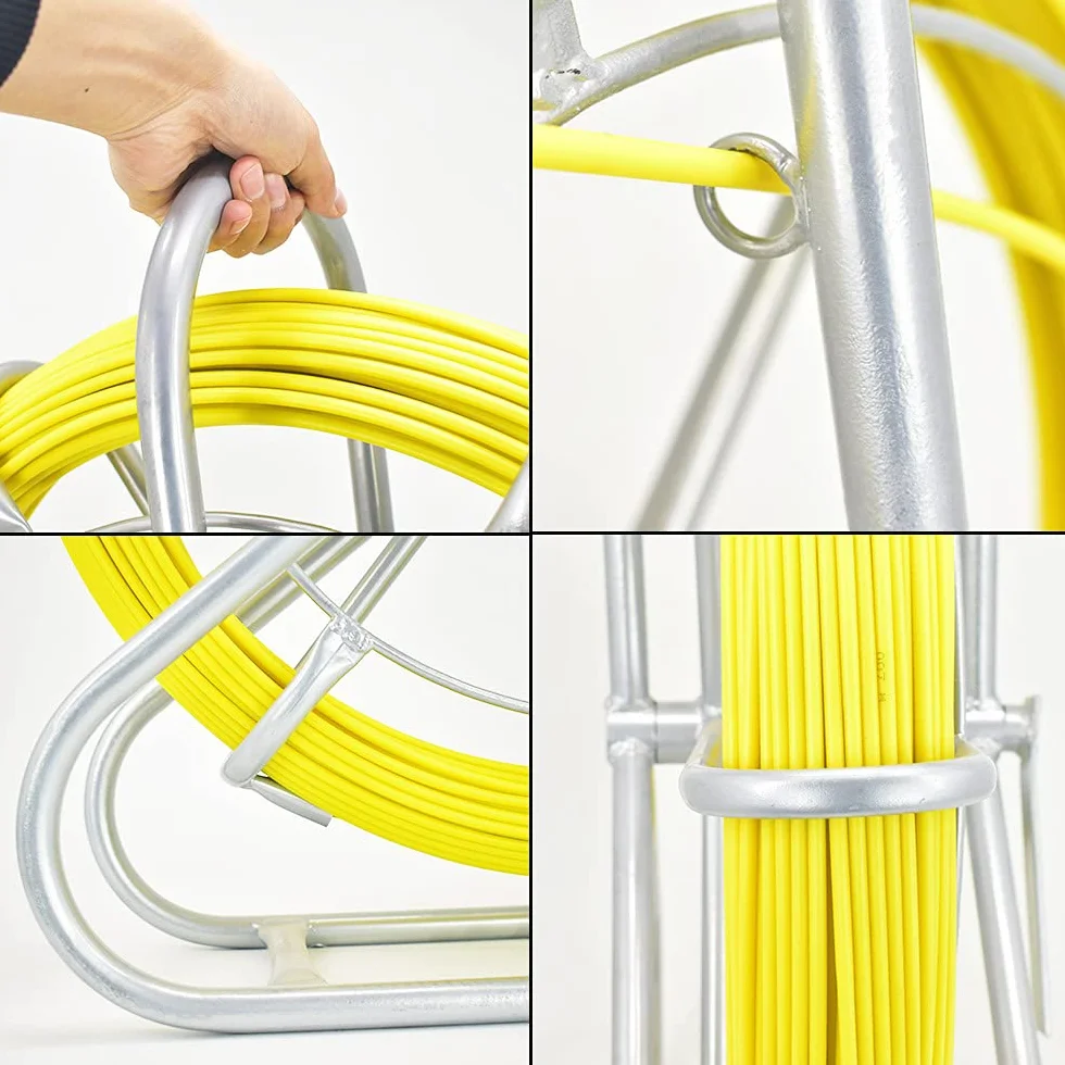 Obluesky 6mm x 130m Guia de Fibra de Vidrio,Conducto Cable Rodder Fibra de Vidrio Cable Rod Extractor con Jaula y Soporte