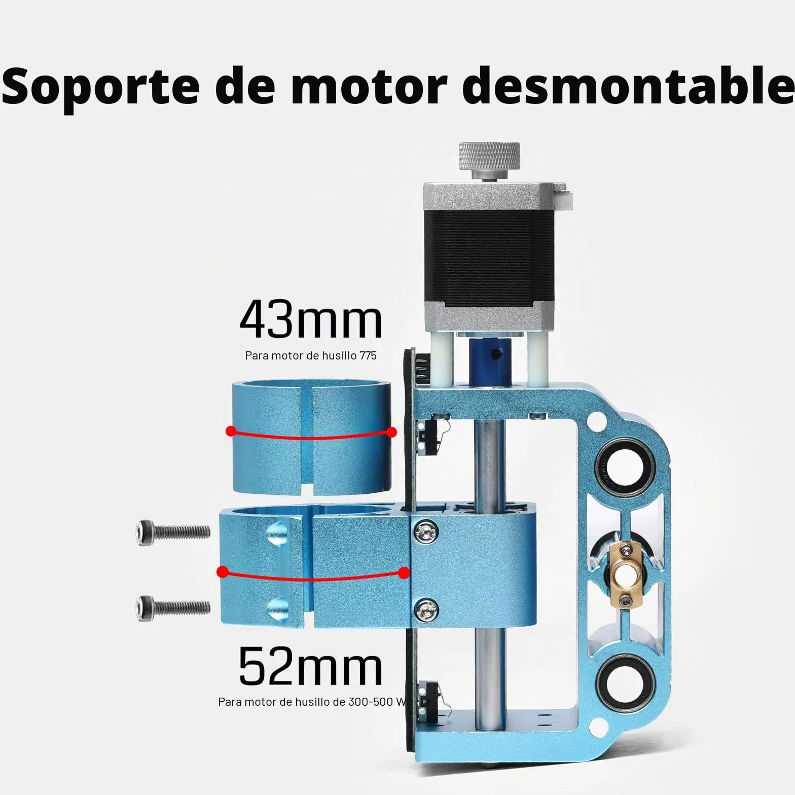 Genmitsu Ensamblaje de eje Z de aluminio V2, con montaje de motor de husillo para eje 775 y 300-500 W, soporte de eje de 43 mm y 52 mm de diámetro para máquina CNC 3018-PRO