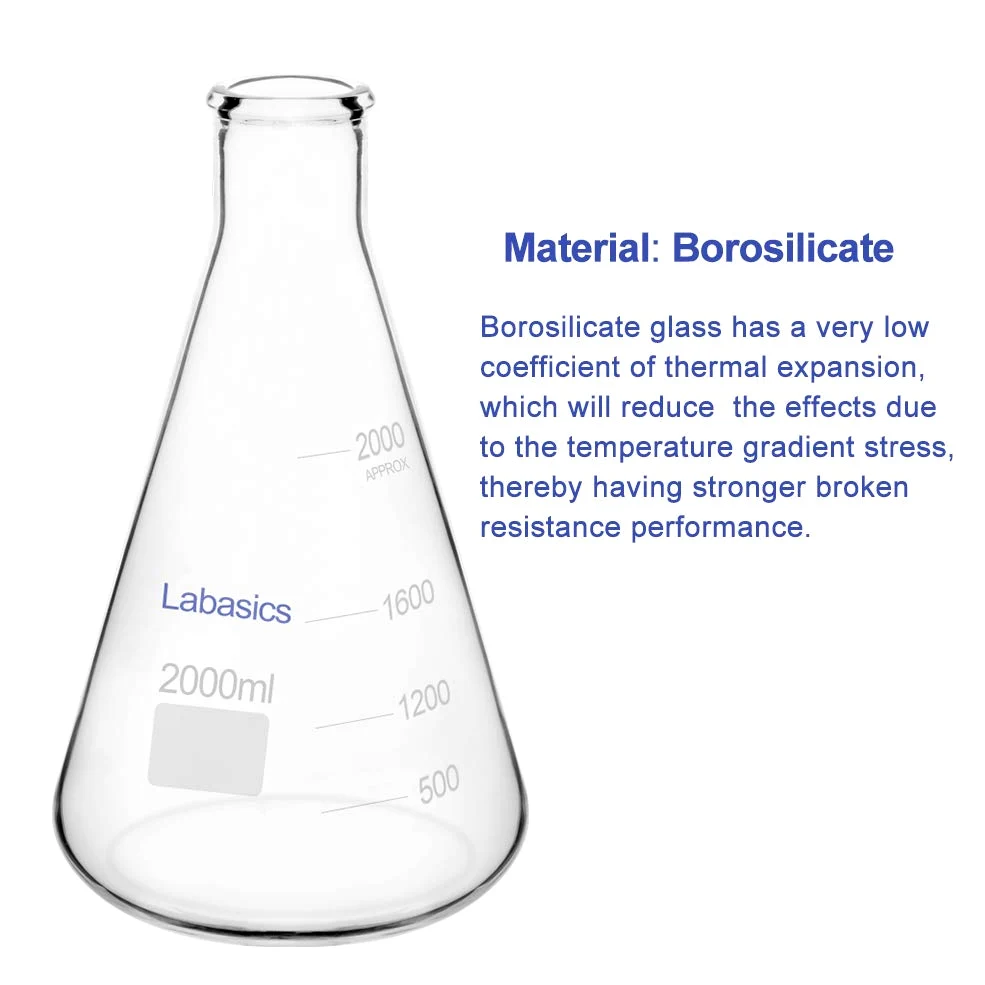 Matraces Erlenmeyer en Boca Estrecha Labasics 2L Cristal de Borosilicato con Borde Resistente