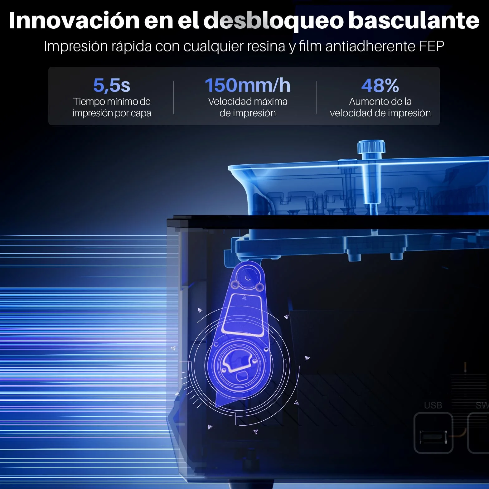 ELEGOO Mars 5 Ultra 9K Impresora 3D Resina, Nivelación Automática, Rápida Impresión 3D a 150mm/h, Cámara AI, Impresión WiFi Cluster, Gran Tamaño de Impresión 153.36 * 77.76 * 165mm³