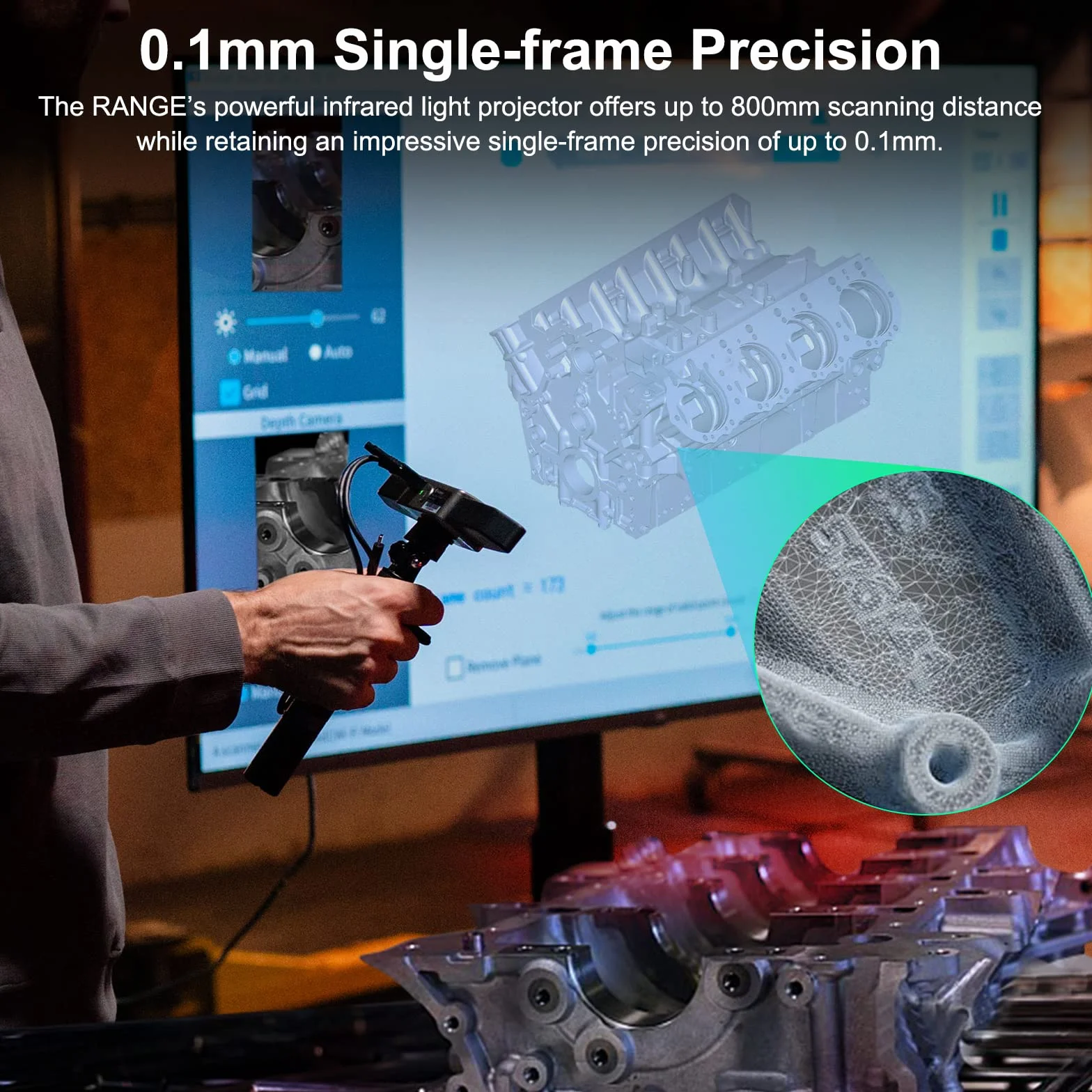 Revopoint RANGE Escáner 3D, Precisión 0,1mm, Velocidad 18 fps, Área 360 mm x 650 mm Para Objetos Grandes, Ingeniería Inversa, Impresoras 3D