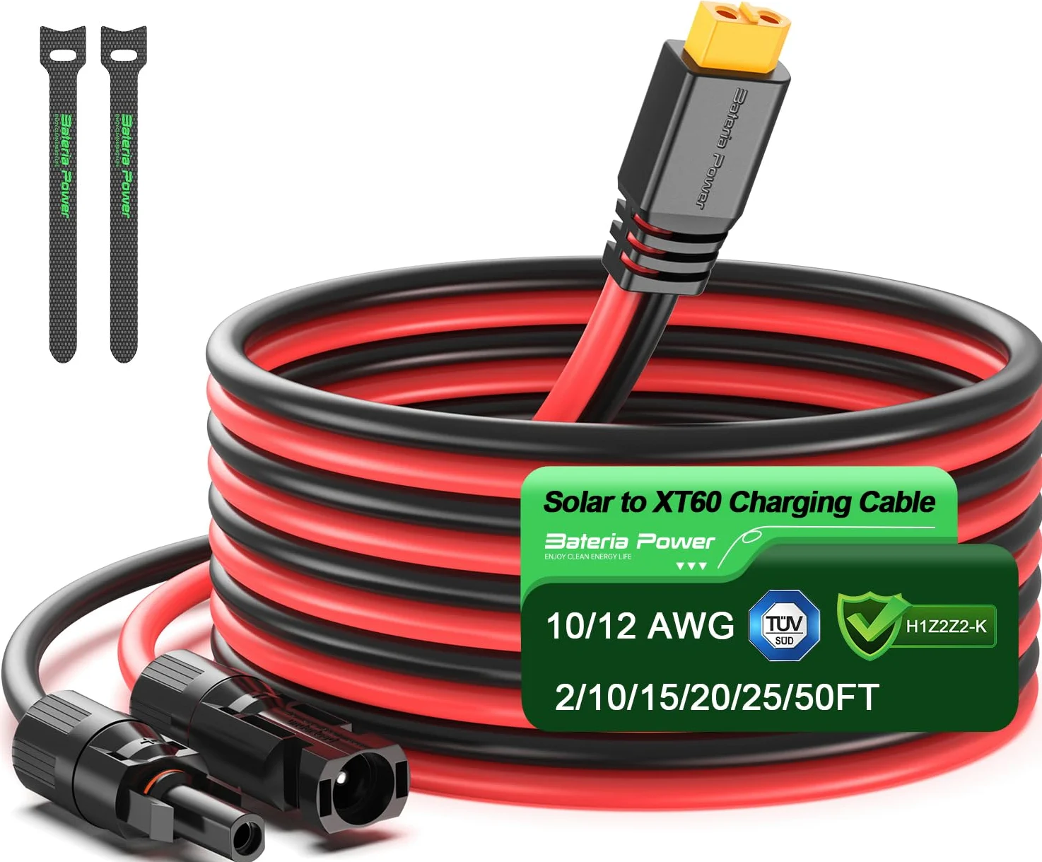 Bateria Power Cable de extensión de carga solar a XT60 de 12 AWG 10 pies conector solar a XT60 cable adaptador para panel solar a batería LiFePO4 RV estación de energía portátil generador solar