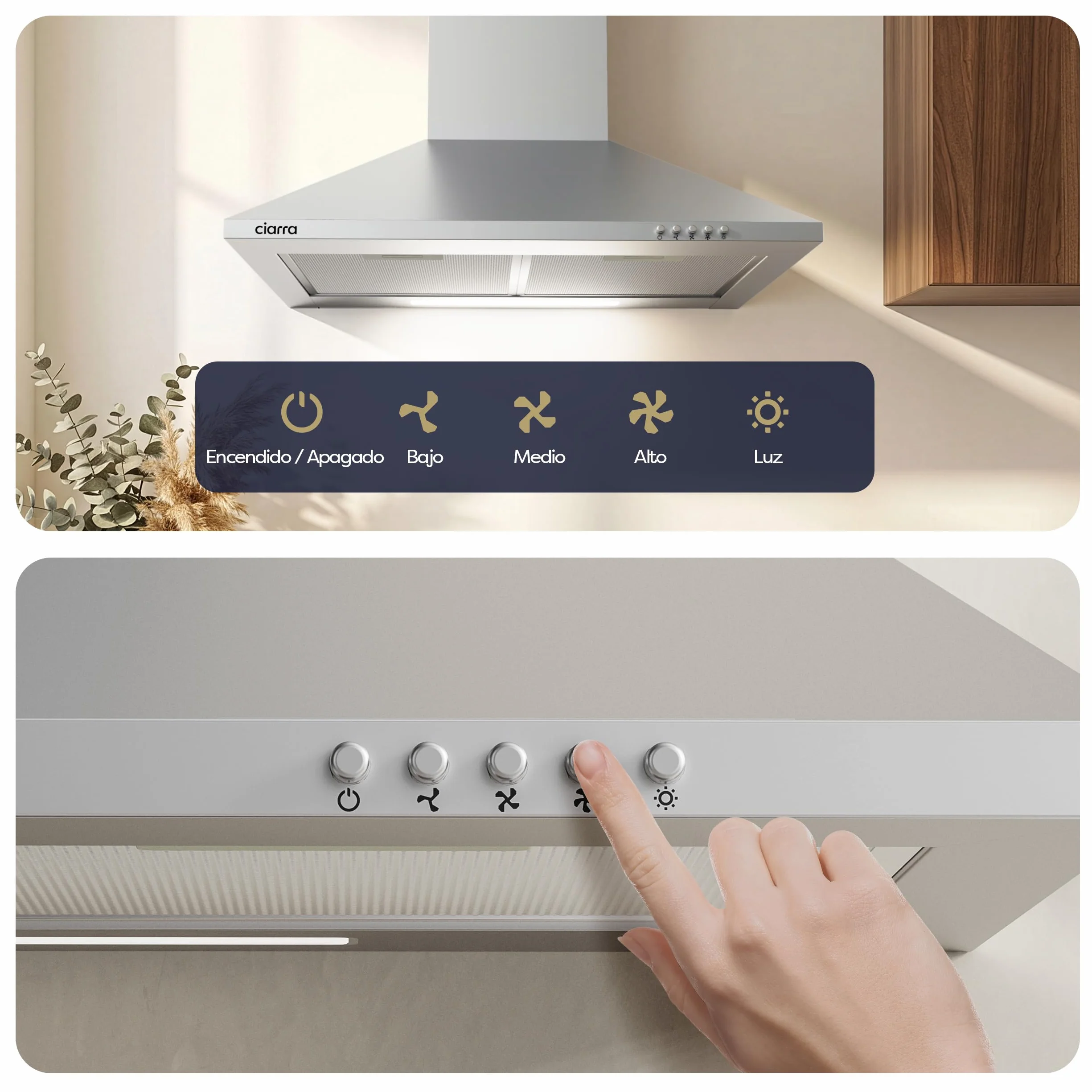 CIARRA CBCS6201 Campana Extractora 60cm 370m³/h 40W Clase A++ Acero Inoxidable