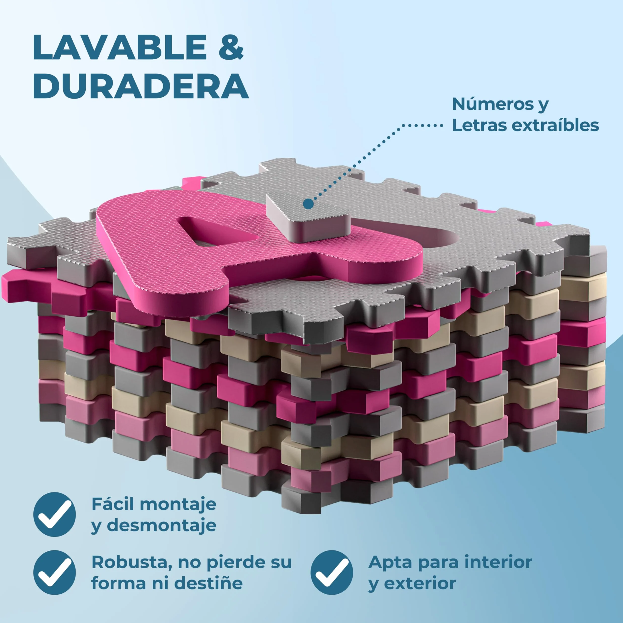 Spielwerk Alfombra Puzzle XXL 86 Piezas Letras Números 3,3m² Gomaespuma Rosa
