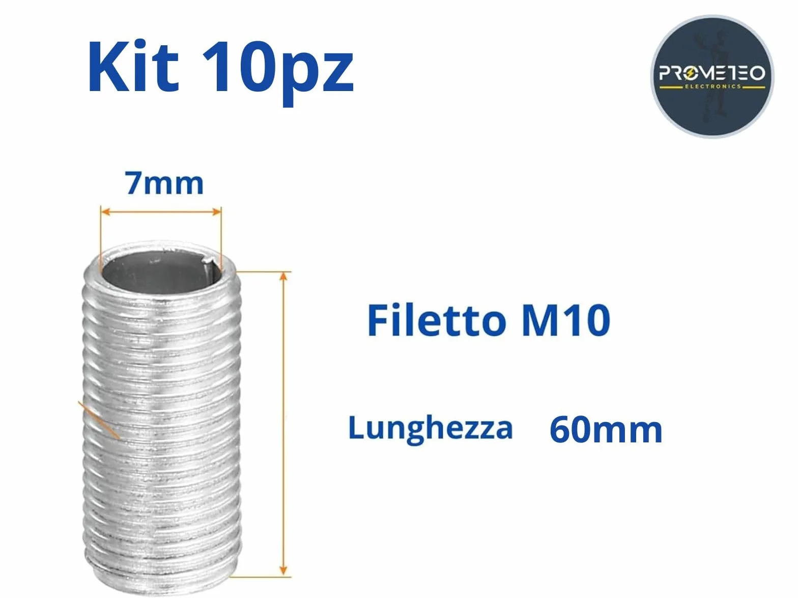 Kit de 10 barras roscadas M10 acero galvanizado longitud 60 mm para lámparas