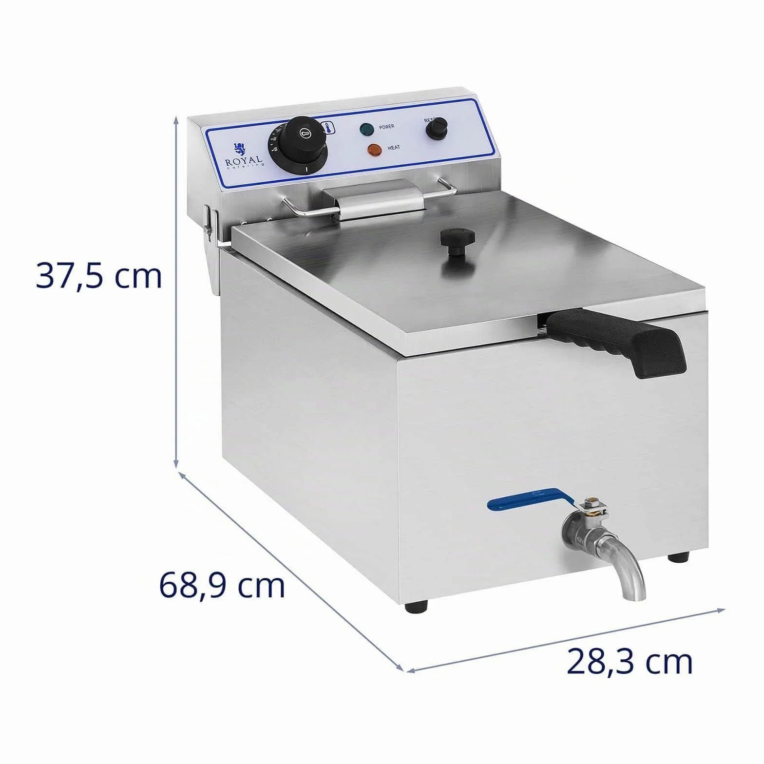 Royal Catering Freidora Electrica Profesional RCEF 15E (17 L, 3.000 W, Termostato, Rango de temperatura 60-200 °C, Grifo de vaciado, Acero inoxidable)