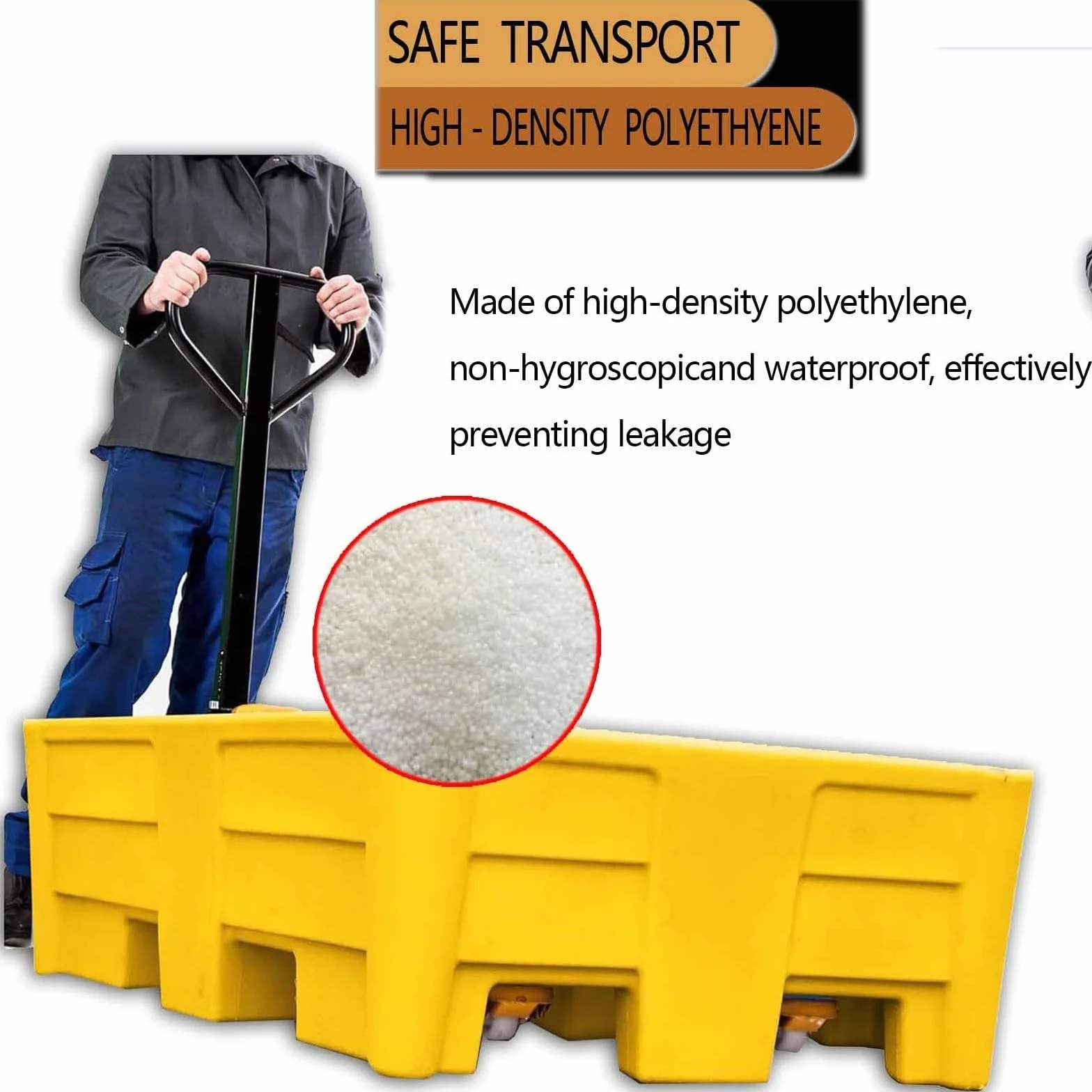 Plataforma industrial de contención de derrames, bandeja de polietileno resistente para derrames químicos con drenaje, fácil limpieza para laboratorios y almacenamiento, 72 x 72 x 16 cm