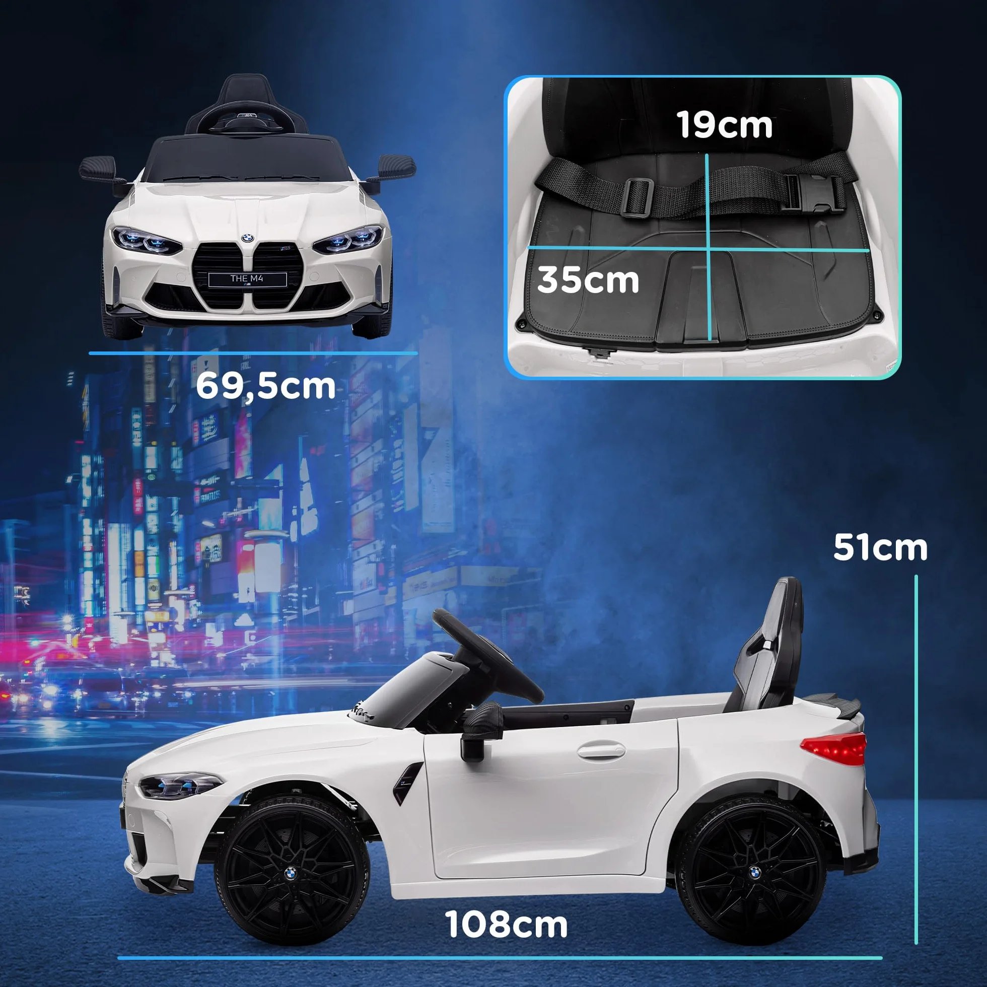 AIYAPLAY BMW M4 Coche Eléctrico para Niños 12V con Mando a Distancia 2,4G Ruedas Suspensión Faros LED