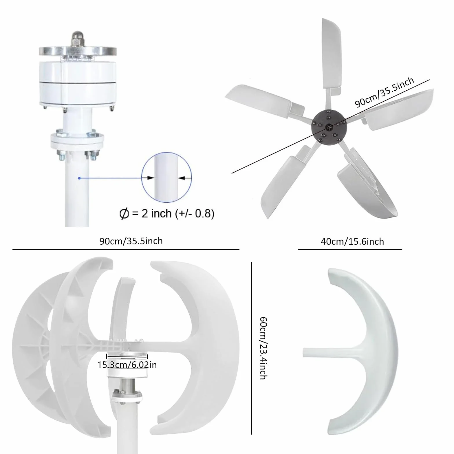Generador de Turbina Eólica de 10000W, 12V/24V/48V/110V/220V, Generador Vertical de Viento de 5 Aspas, Generador de Imán Permanente de Ca Trifásico con Controlador, para Hogar/Barco,White12V
