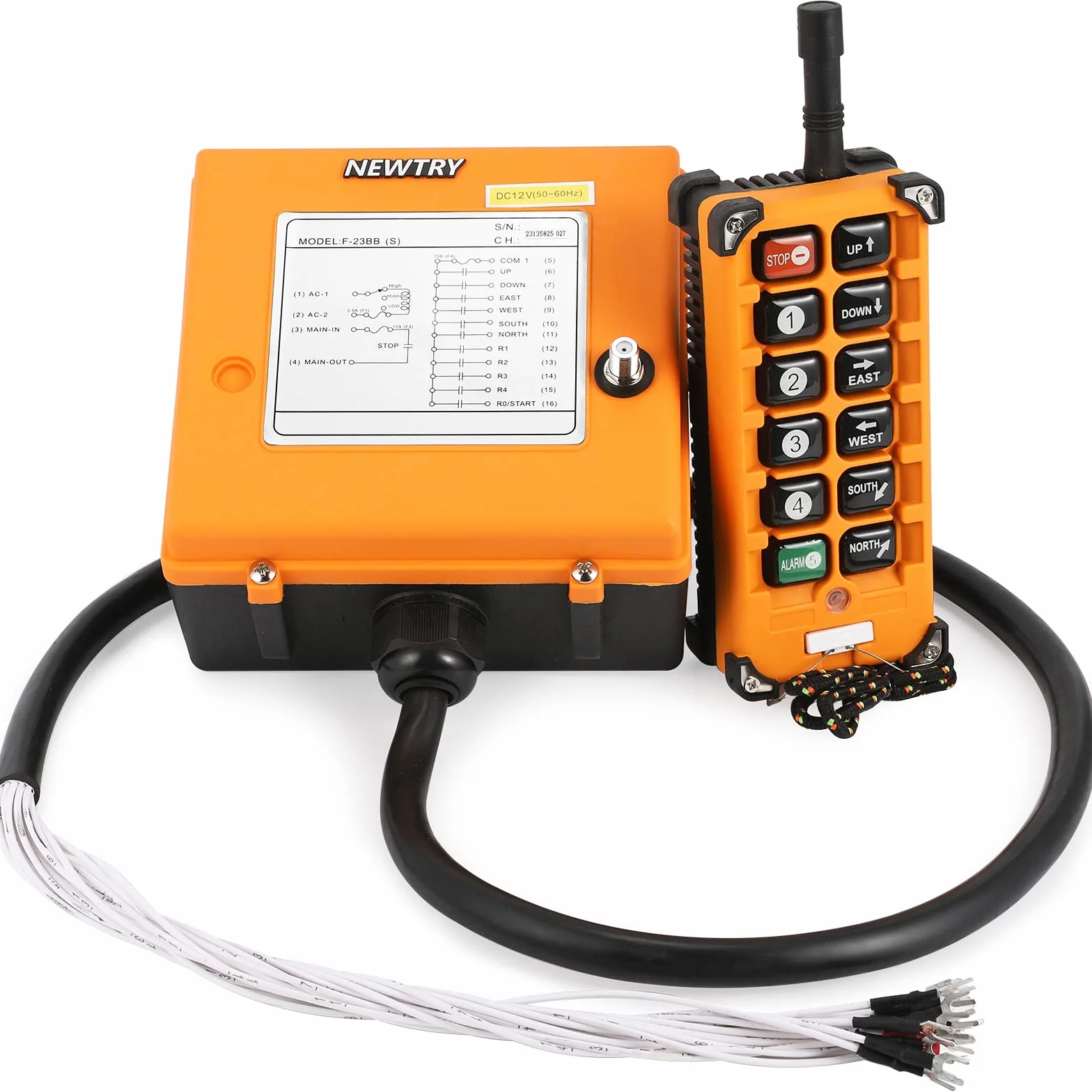 NEWTRY Control Remoto de grúa inalámbrica, 12 Botones y Receptor DC 12V para polipasto Industrial, grúa Puente (Receptor DC 12V)