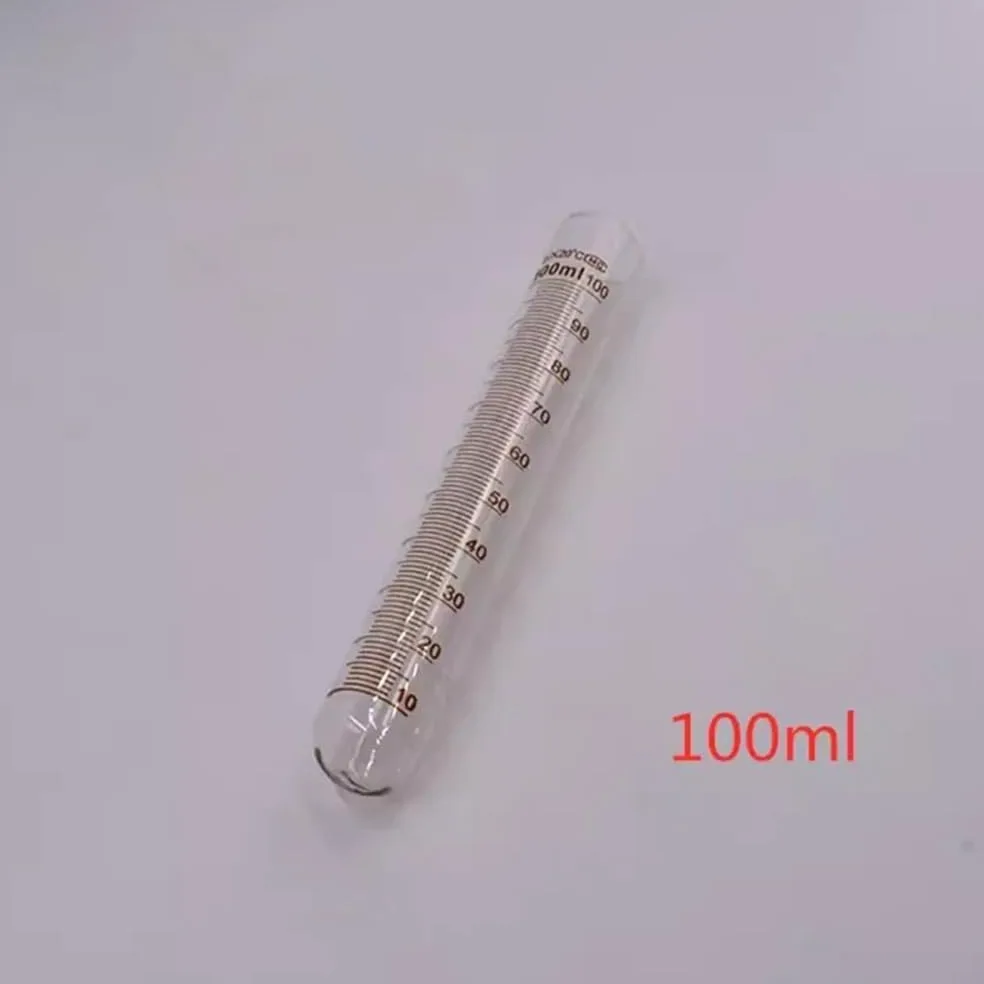 Tubo de ensayo de vidrio graduado de boca plana y fondo redondo, resistente a altas temperaturas, 5 ml, 10 ml, 15 ml, 20 ml, 25 ml, 30 ml, 50 ml y 100 ml, 10 unidades(100ml 10PCS)