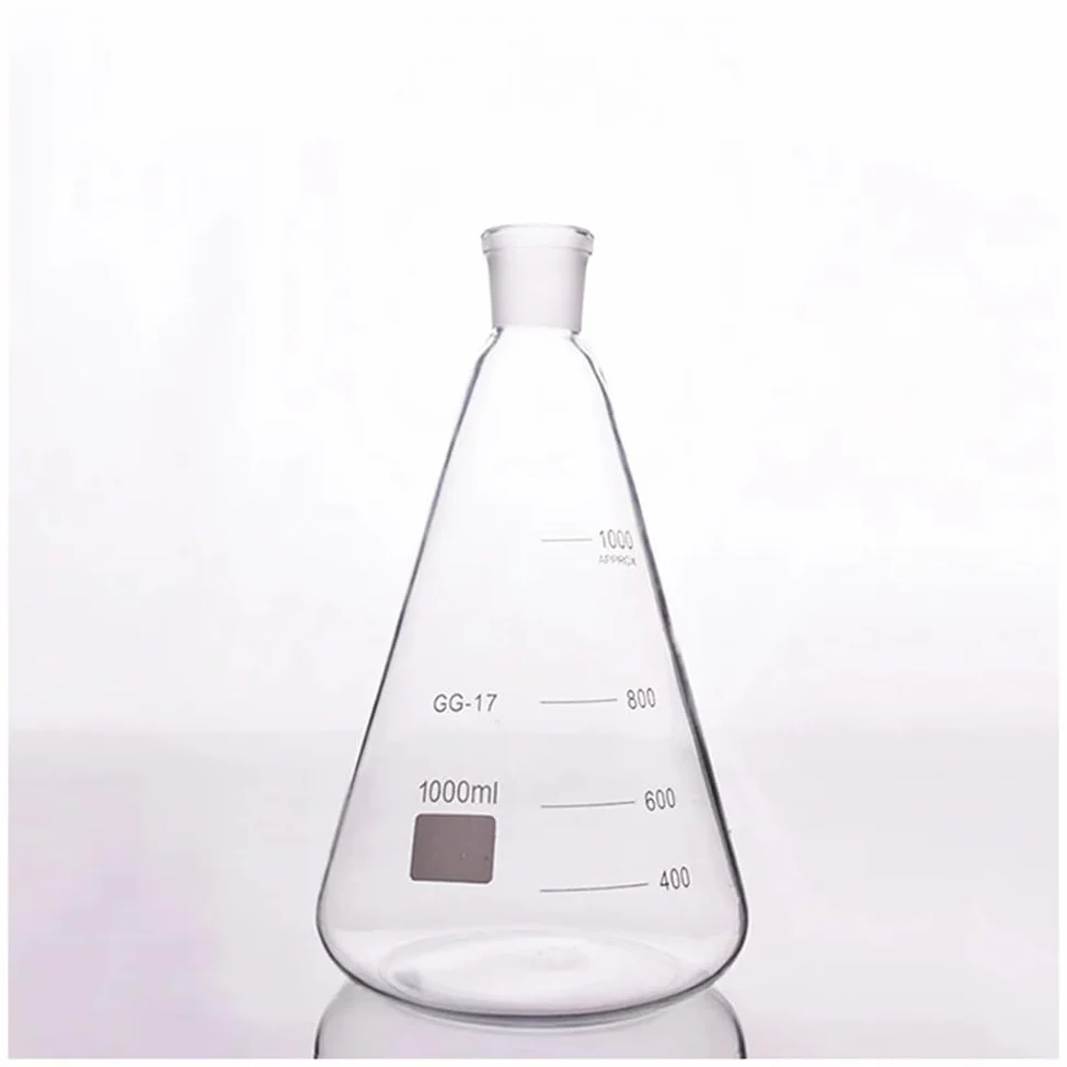 Cristalería de Laboratorio Matraz cónico con boca esmerilada estándar, capacidad 1000 ml, junta 24/29 Erlenmeyer con marca de verificación