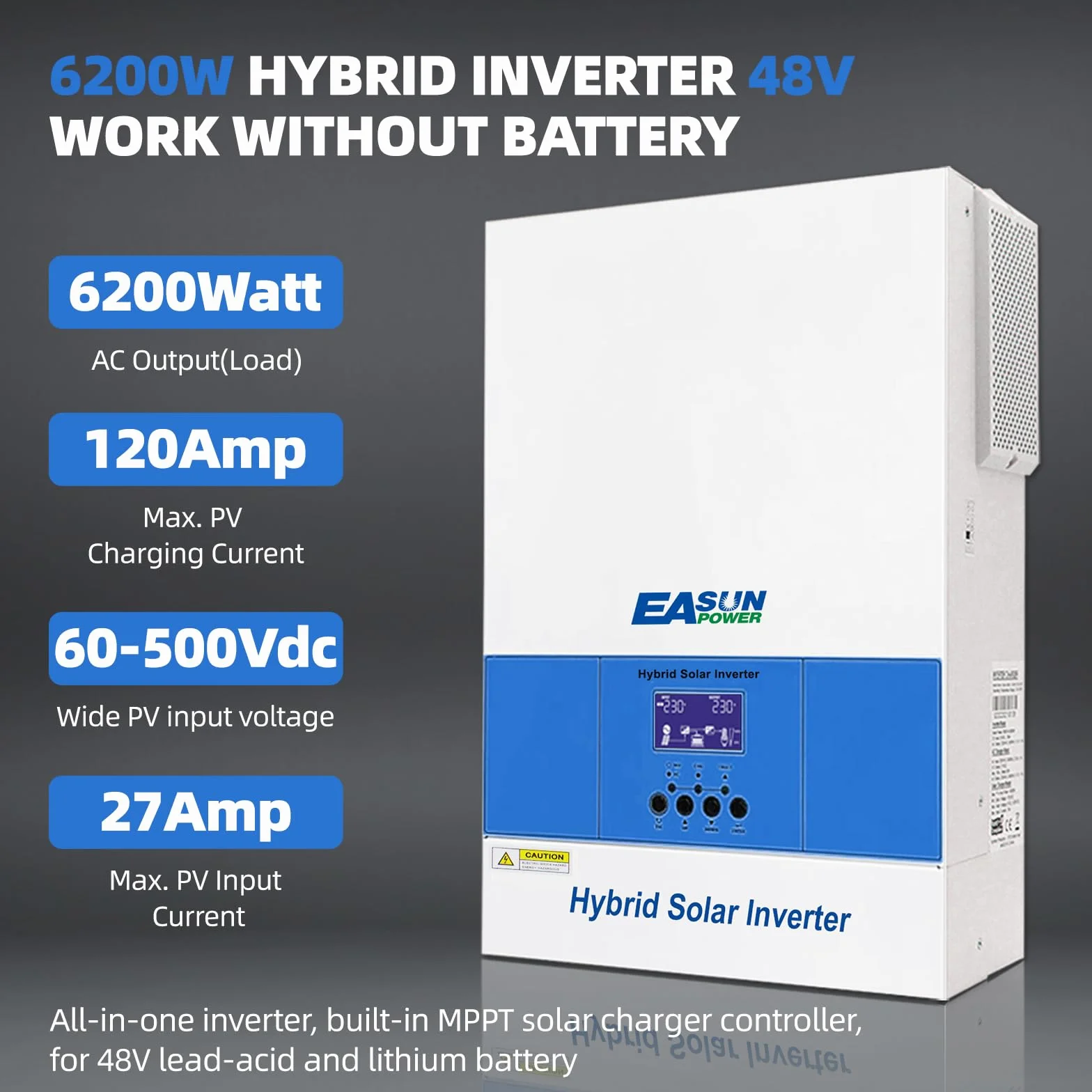 POWLAND Inversor Híbrido de 6200W 48V, Inversor Solar Híbrido 230V AC de Onda sinusoidal Pura Off-Grid, PV 60-500VDC, para batería AGM Gel Litio, con módulo WiFi (SMG II 6,2KW)