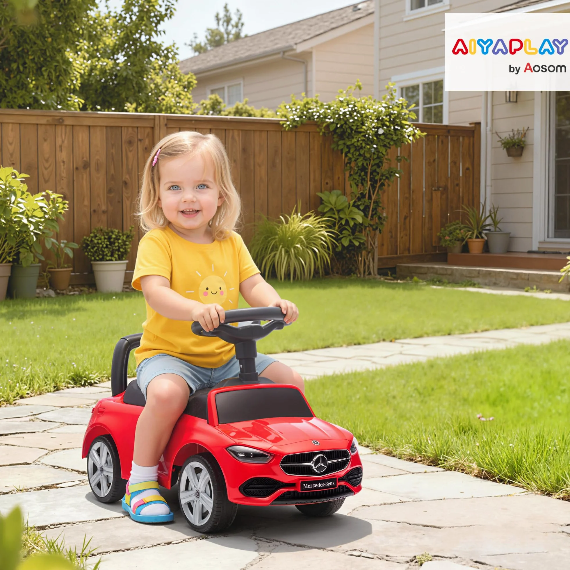 Mercedes-Benz Clase C Coche Correpasillos para Niños 18-36 Meses con Bocina Volante Sonidos Motor 65x28x39 cm Rojo