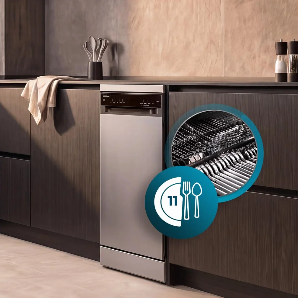 Cecotec Lavavajillas 45 cm Libre Instalación Bolero Aguazero 4560 Inox Connected 11 Cubiertos 9 Programas Motor Inverter Plus Duo Panel Touch WIFI