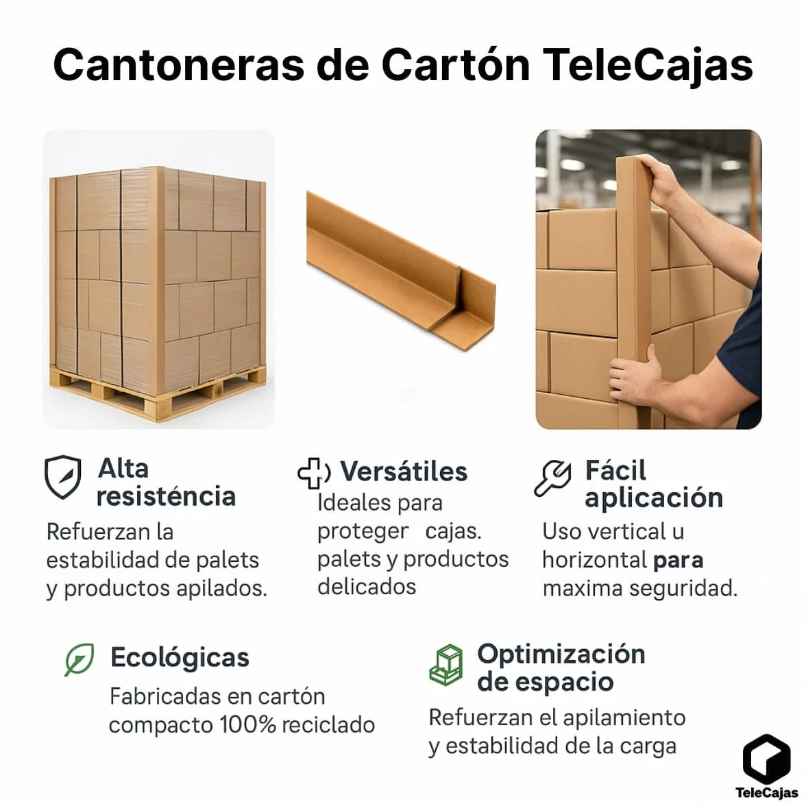 Cantoneras de cartón reciclado 120 cm x 4 cm Protectoras para palets y embalaje Pack de 12