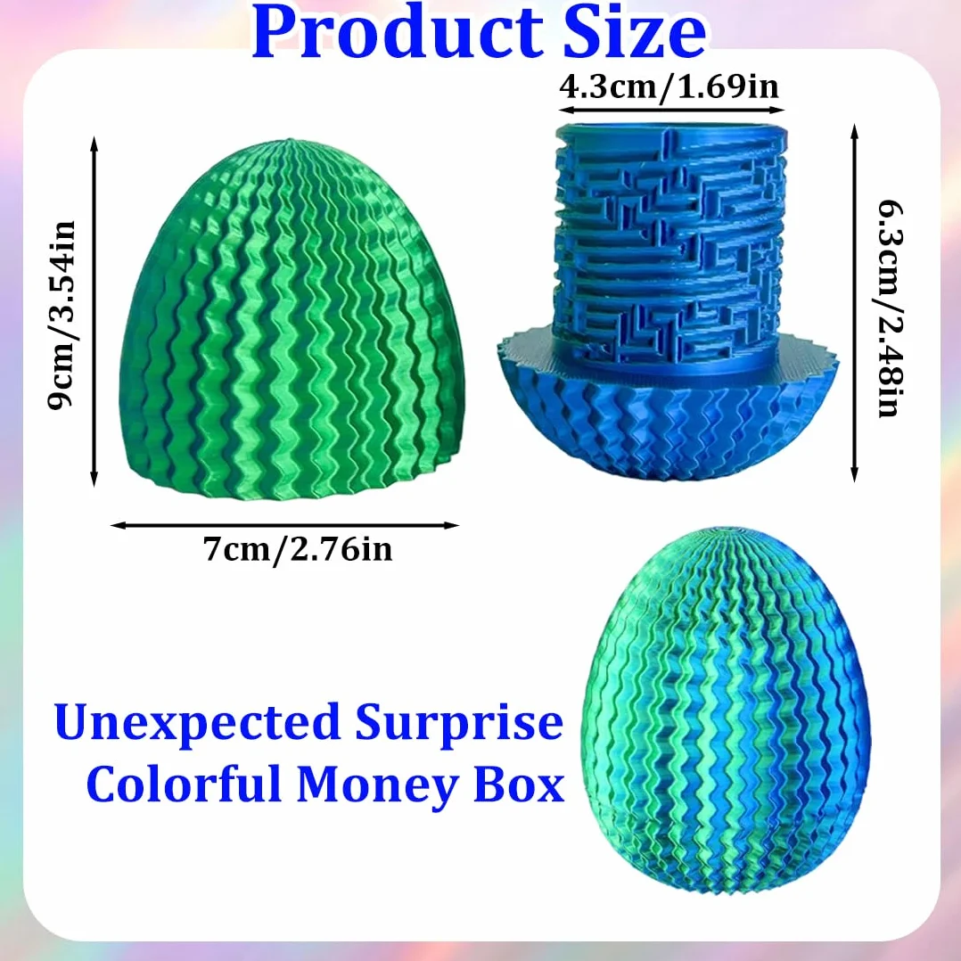 YAYNO Caja Misteriosa Enigma Laberinto Ovalado Dinero Impresa 3D Azul-Verde Compartimento Secreto Cilindro Código Entrenamiento Concentración Pascua