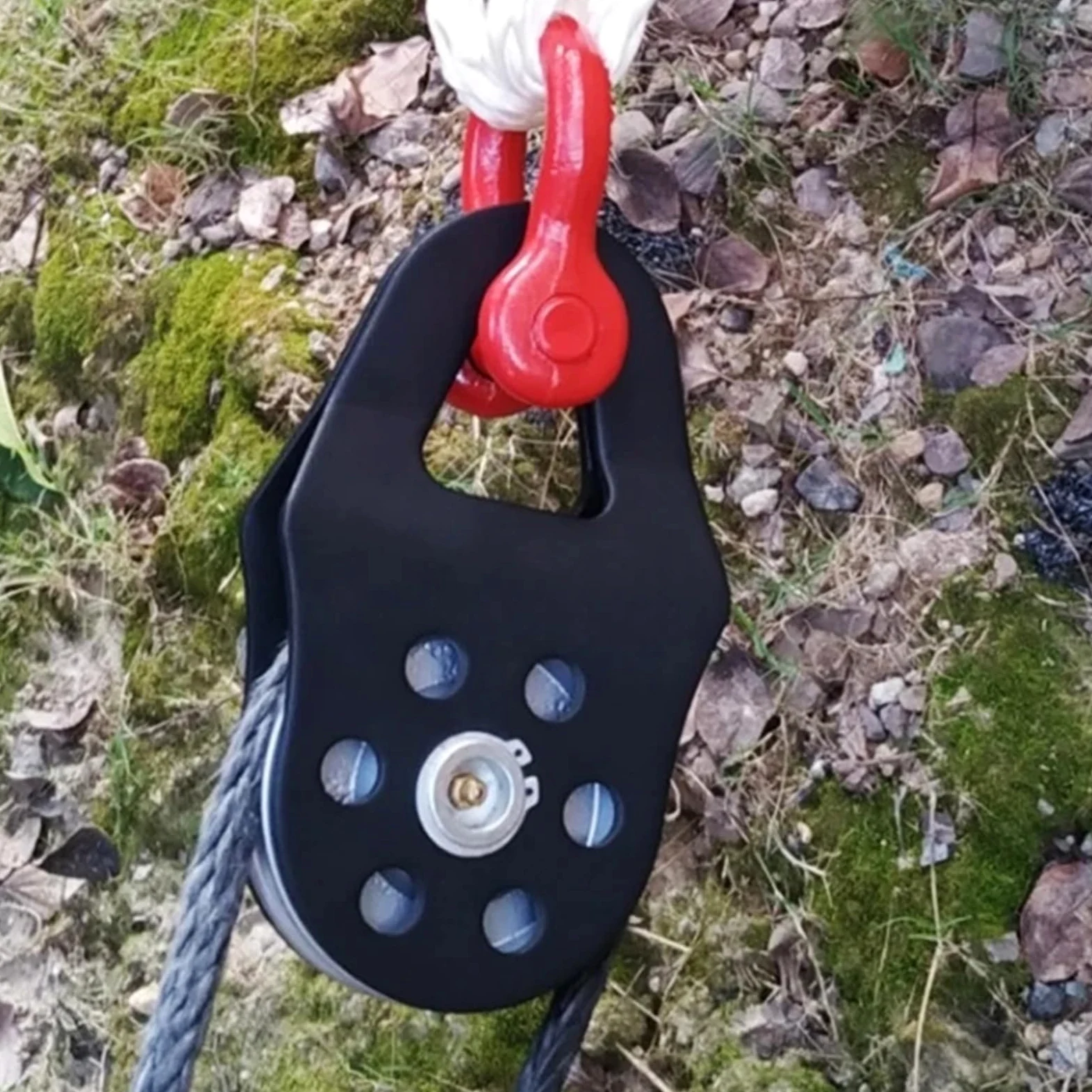 Polea Bloque de poleas de arranque de 10 toneladas para trabajo pesado para cuerda sintética Cabrestantes con fuerza de rotura Bloque de Polea Doble(Black)