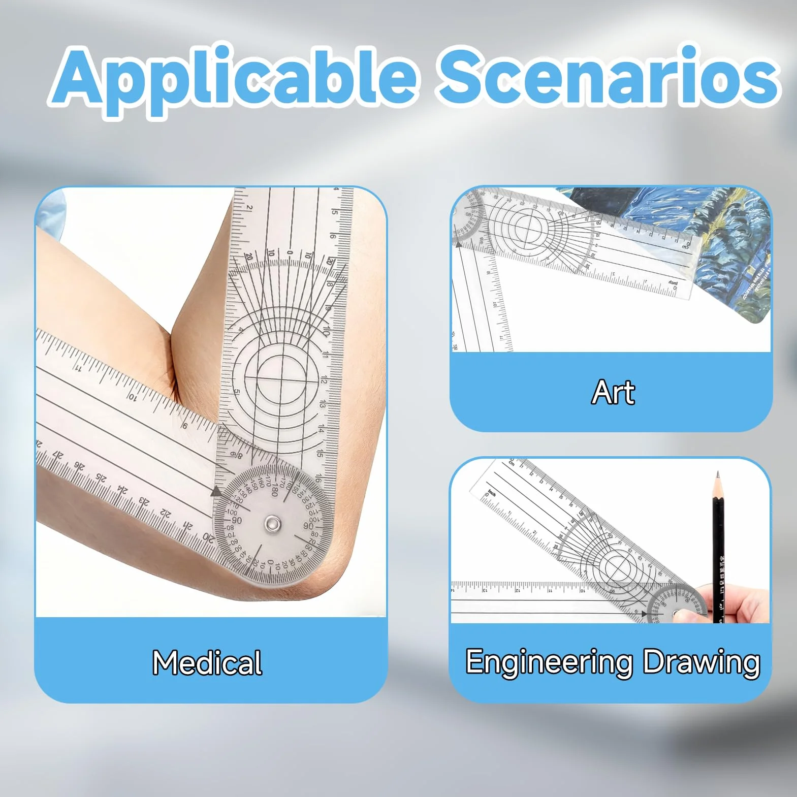 Goniometro PVC Fisioterapia 360° Rotacion Transparente Transportador 2 Piezas
