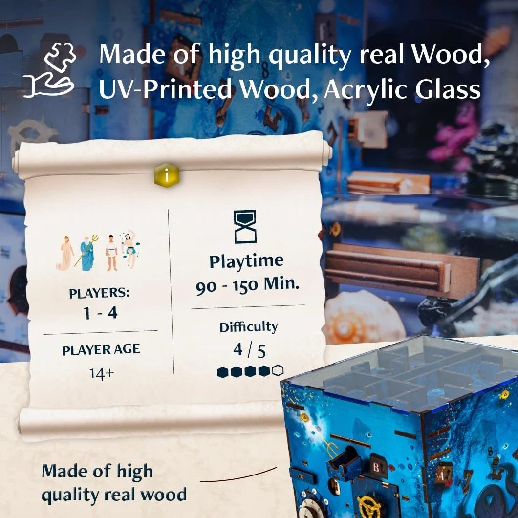 INSCAPE Atlantis Labyrinth Cluebox - Caja de rompecabezas de madera 3D - Puzzle Box - Escape Room para adultos y niños