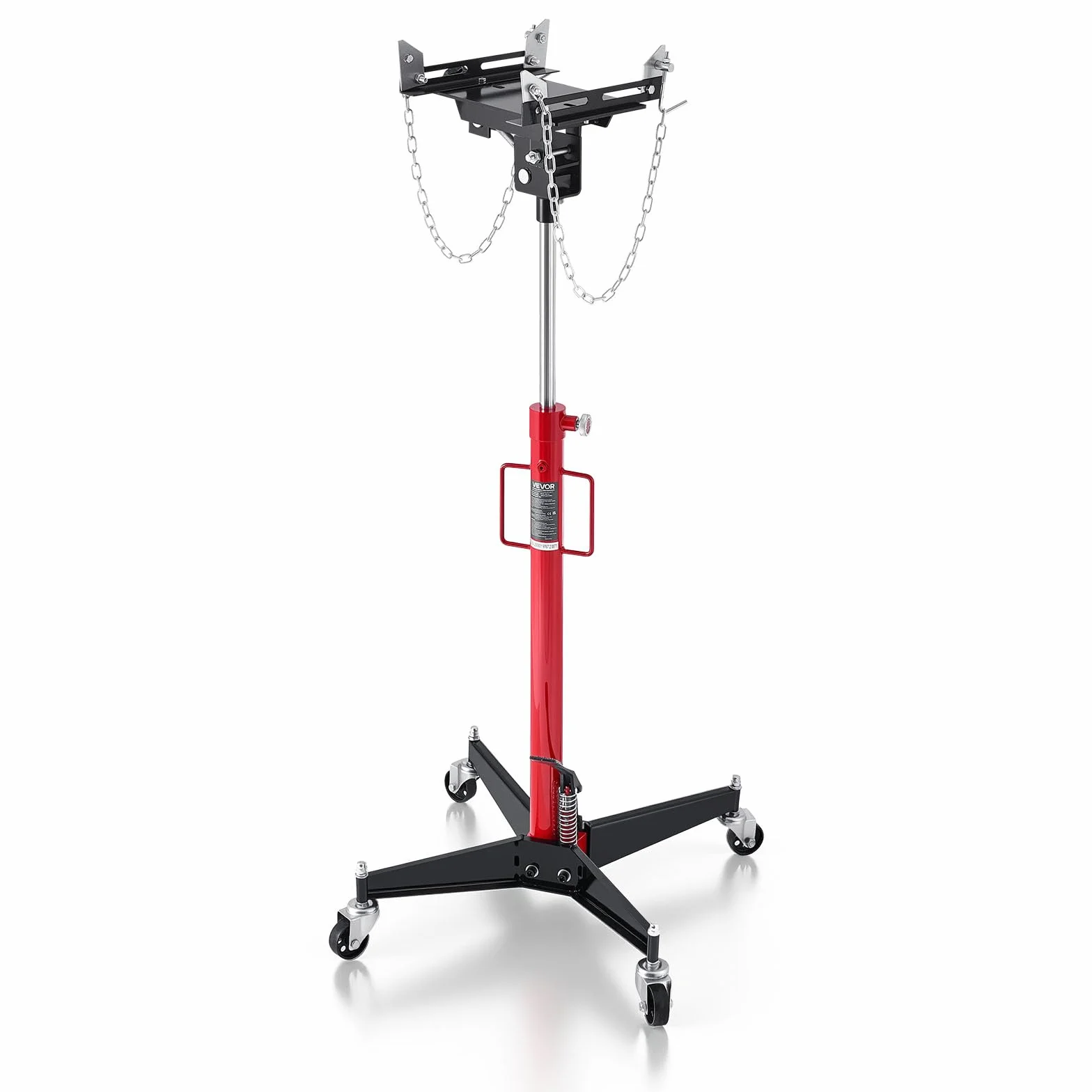 VEVOR Gato Hidráulico para Coche, Capacidad de Elevación 500 kg, con Pedal, Rueda Giratoria de 360°, Altura de Elevación de 127-202 cm, para Taller/Garaje, Rojo y Negro, 640 x 575 x 1360–2115 mm