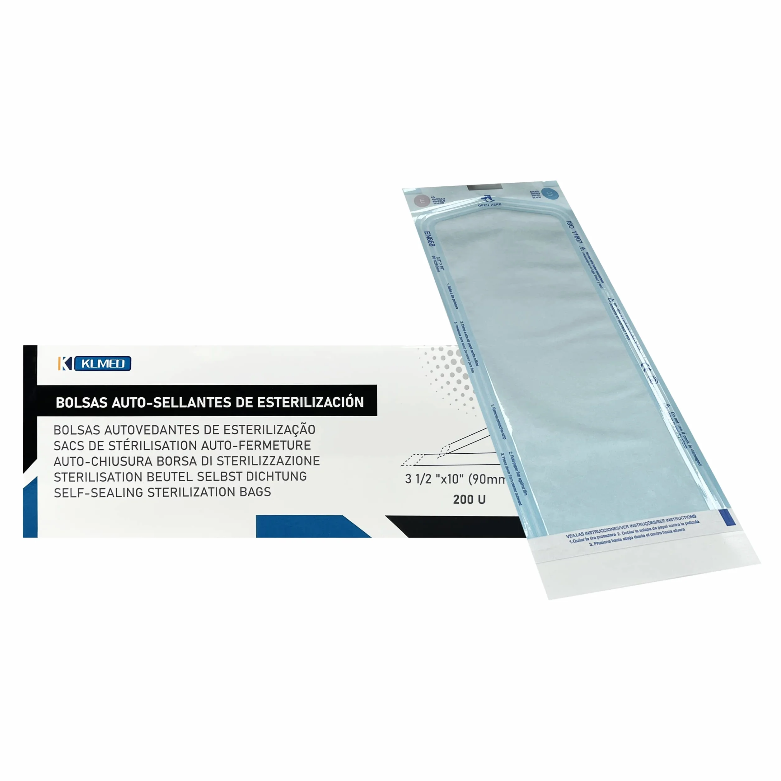 Bolsas de Esterilización Autoadhesivas 200 uds 90 mm x 260 mm para Autoclave y Instrumentos Dentales