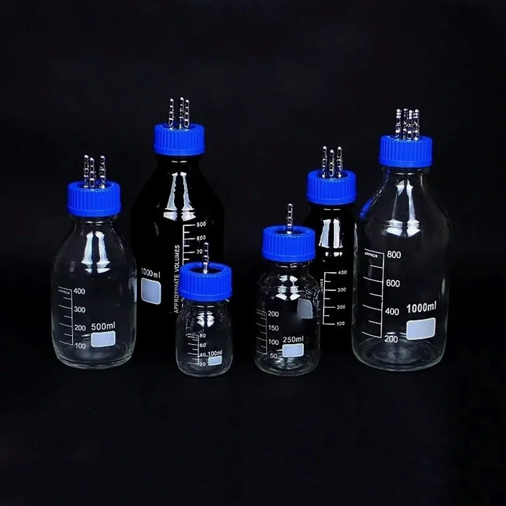 Cristalería de Laboratorio Botella de vidrio con tapa de acero inoxidable for fermentador, reactor, botella unidireccional, bidireccional, tridireccional, 100/250/500/1000 ml(500ml-1through)
